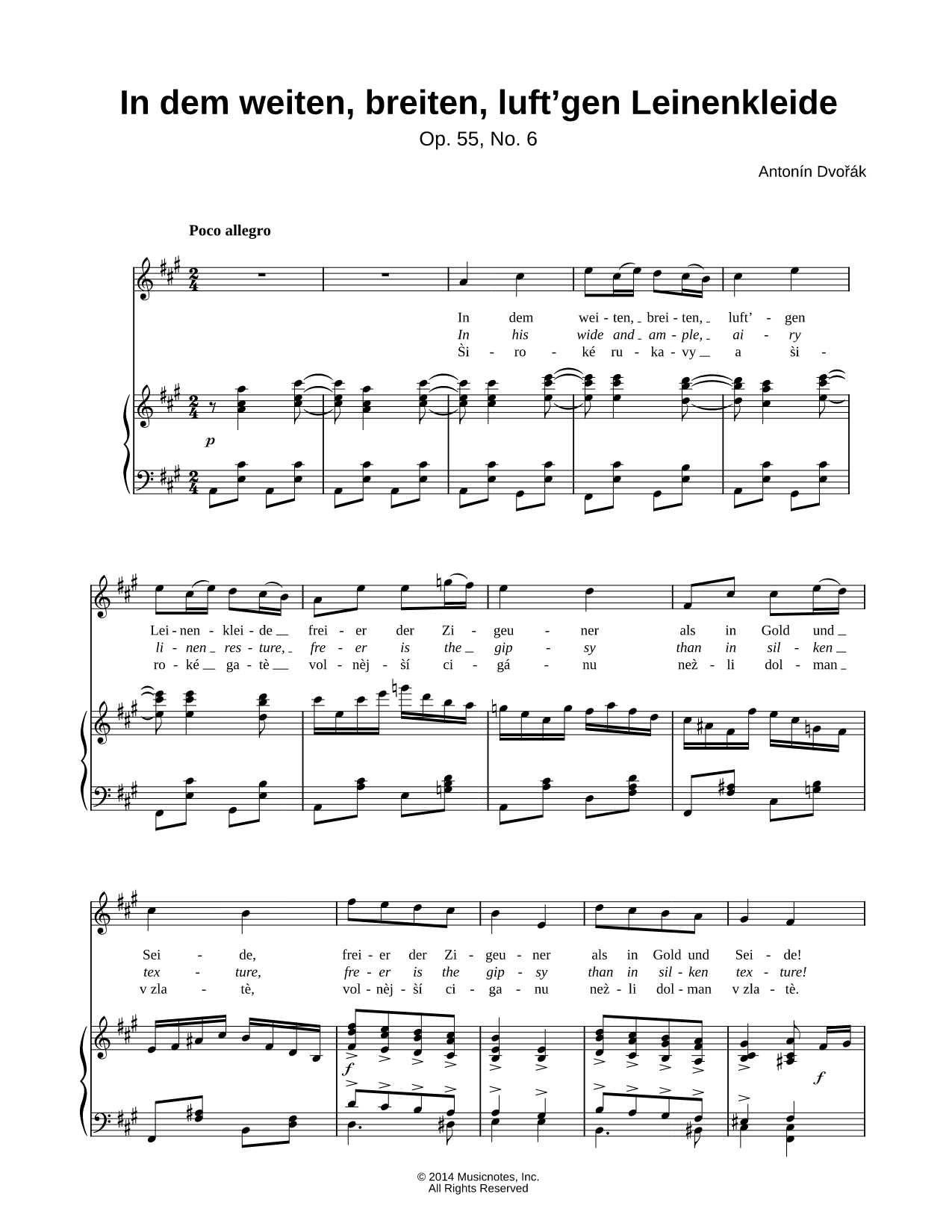 Gypsy Songs, Op. 55, No. 6: In Dem Weiten, Breiten, Luft'Gen Leinenkleide
