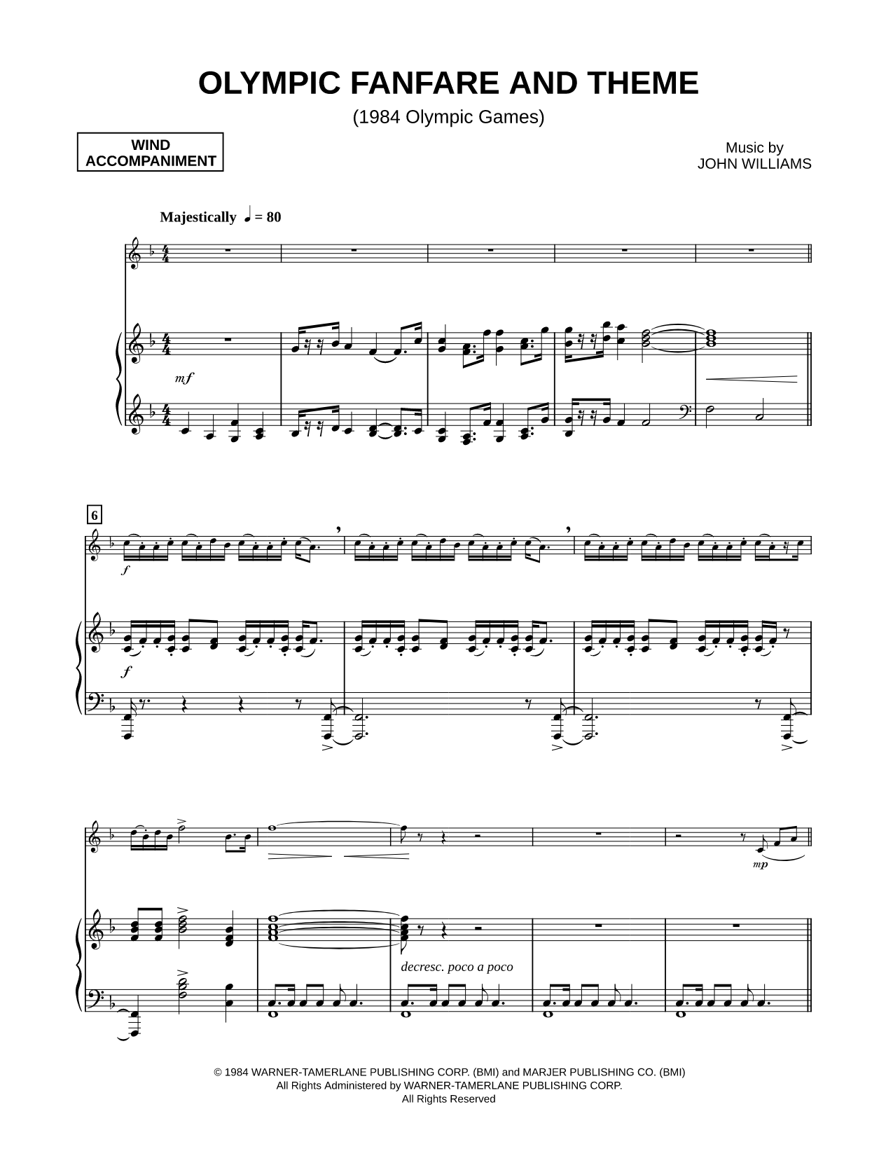 Olympic Fanfare and Theme - Piano Accompaniment (Winds)