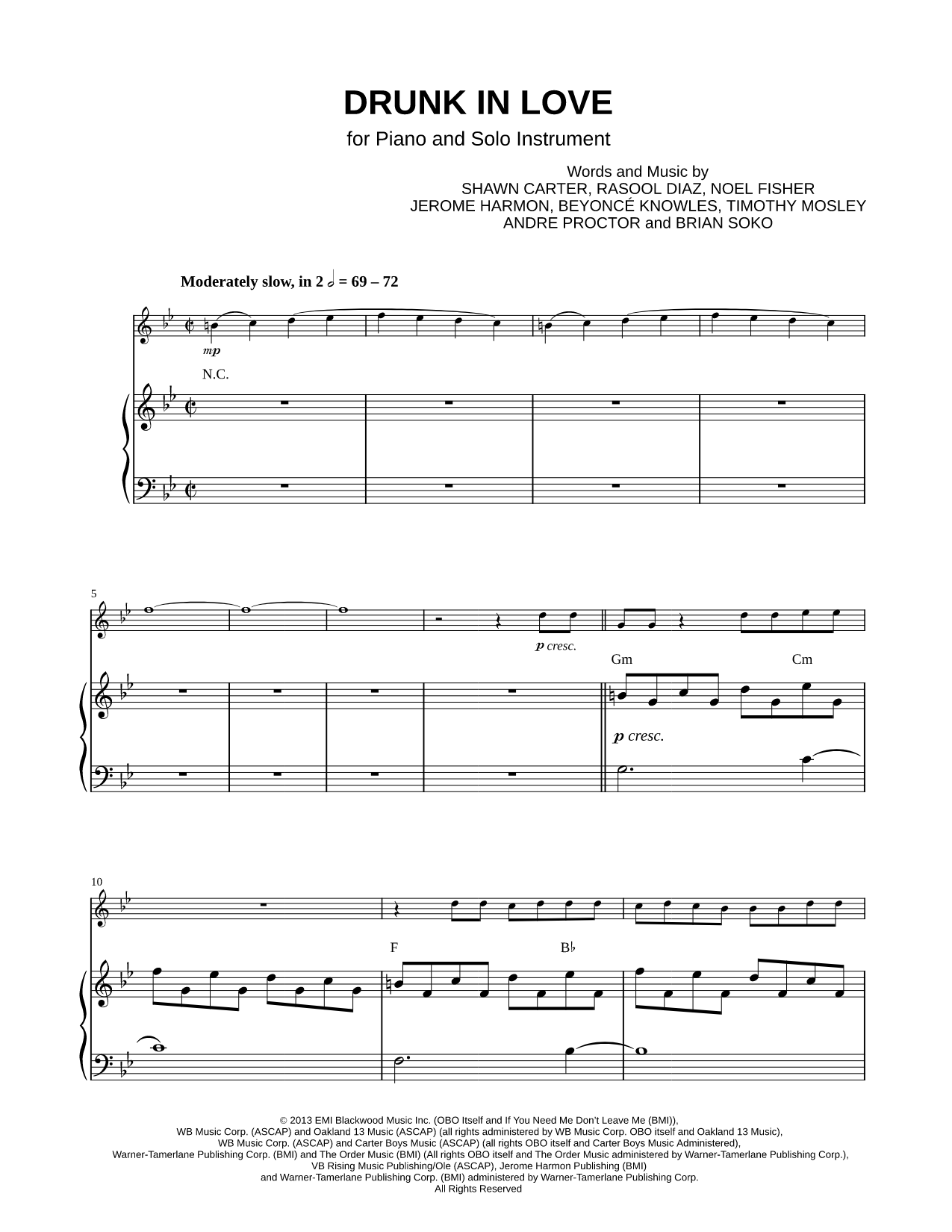 Drunk in Love - Piano Accompaniment