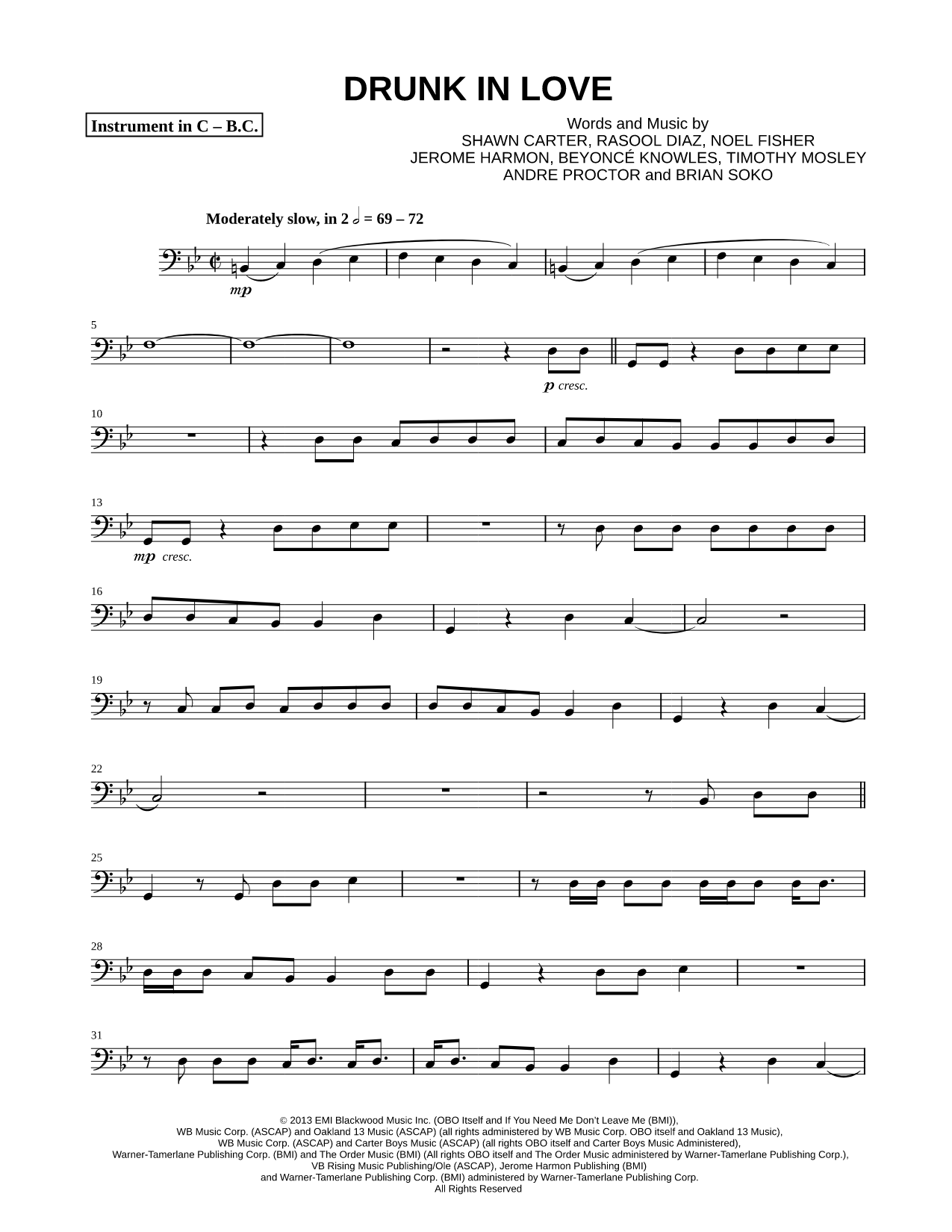 Drunk in Love - Bass Clef Instrument