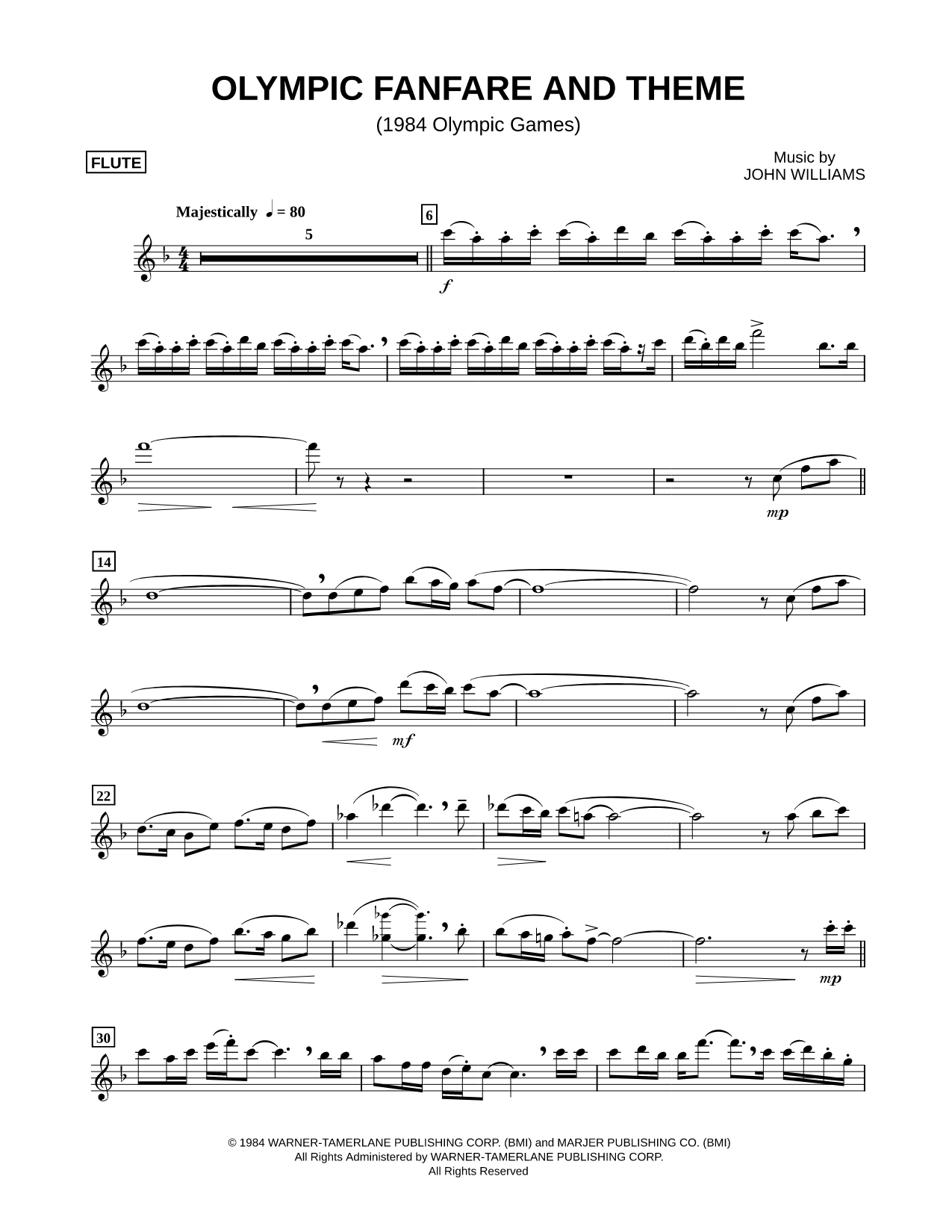Olympic Fanfare and Theme - Flute