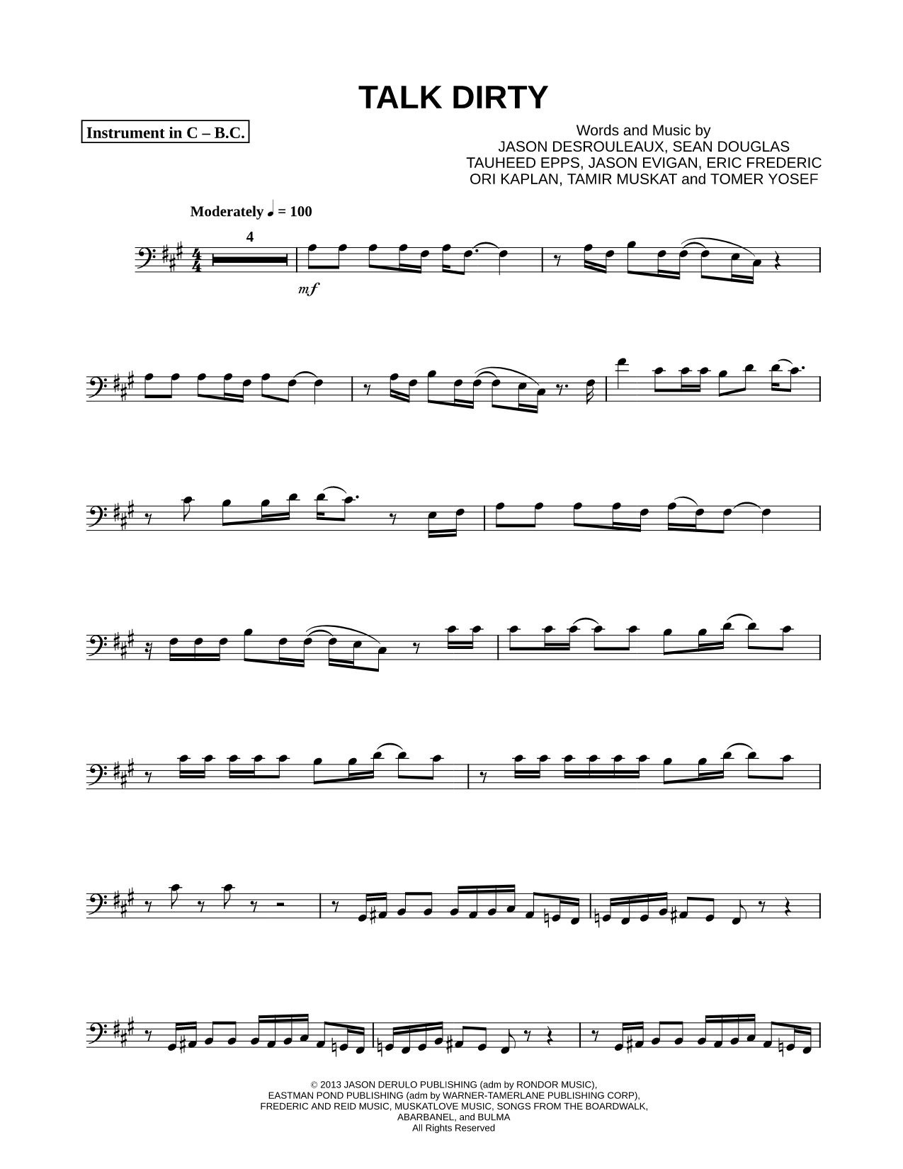 Talk Dirty - Bass Clef Instrument