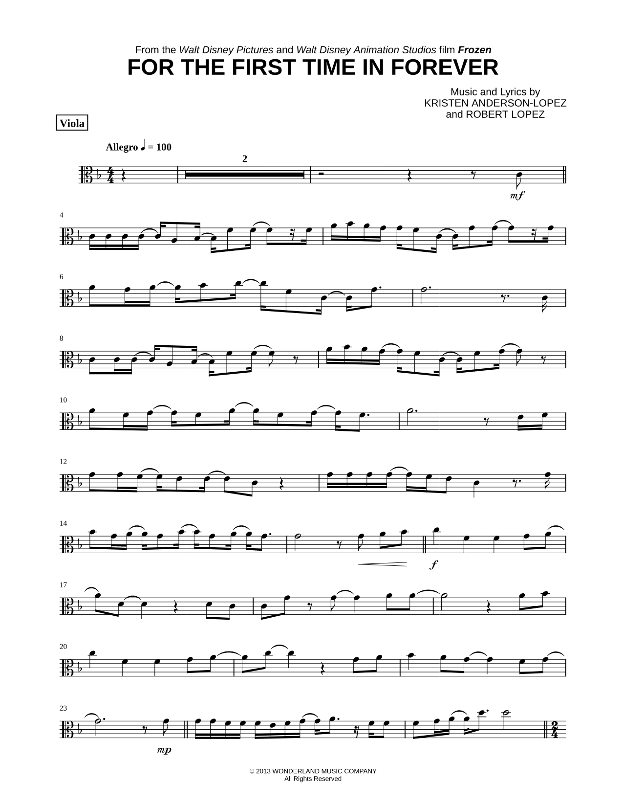 For the First Time in Forever - Viola