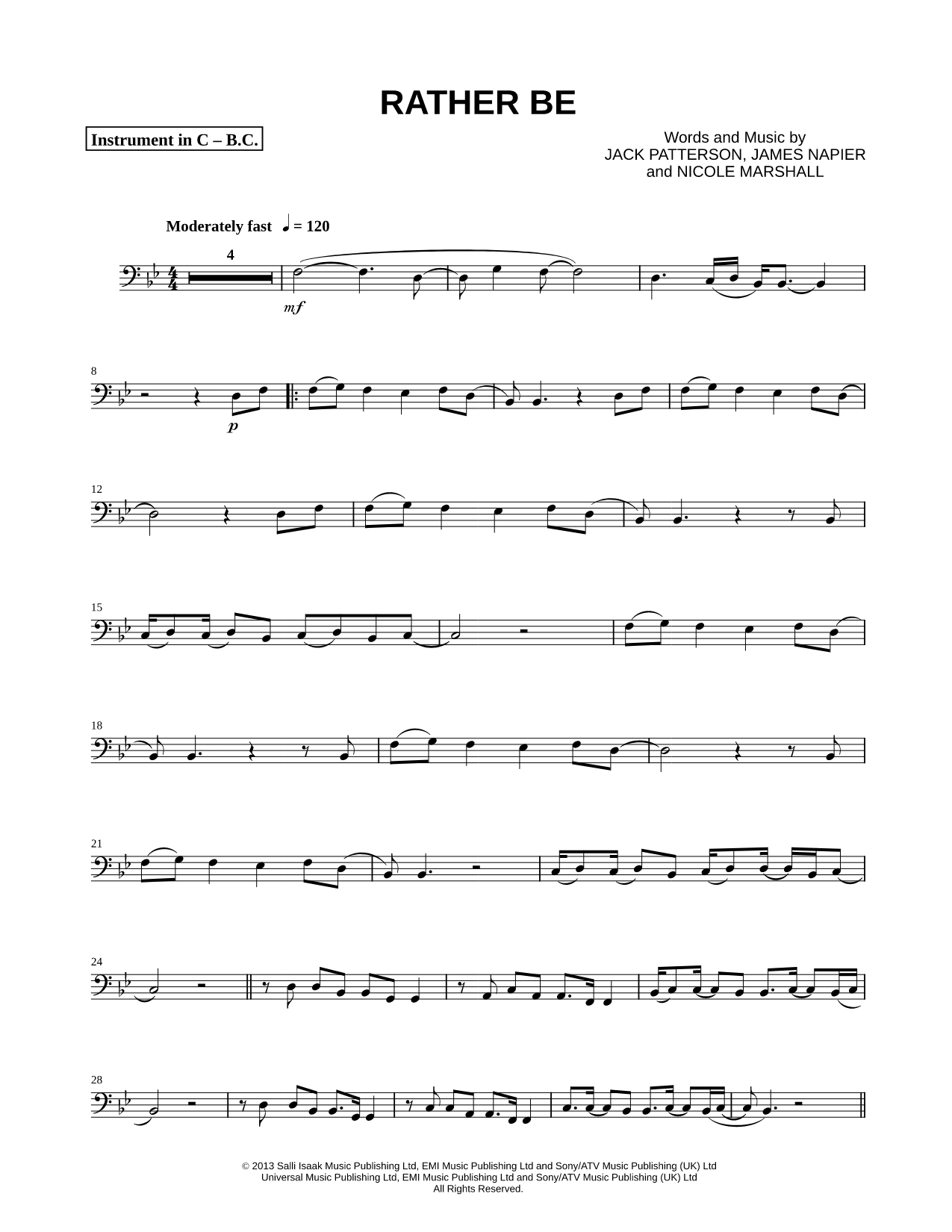 Rather Be - Bass Clef Instrument