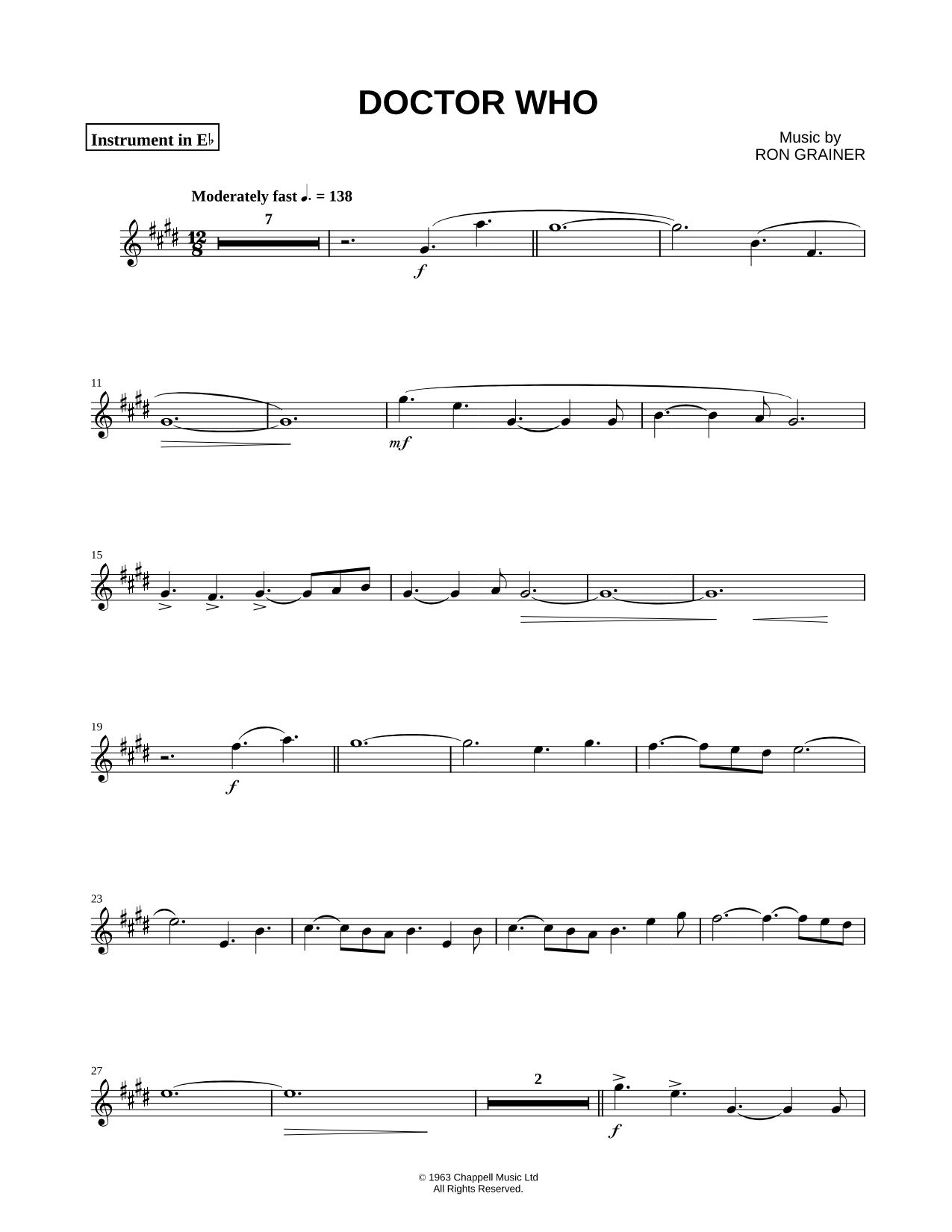 Doctor Who Theme - Eb Instrument