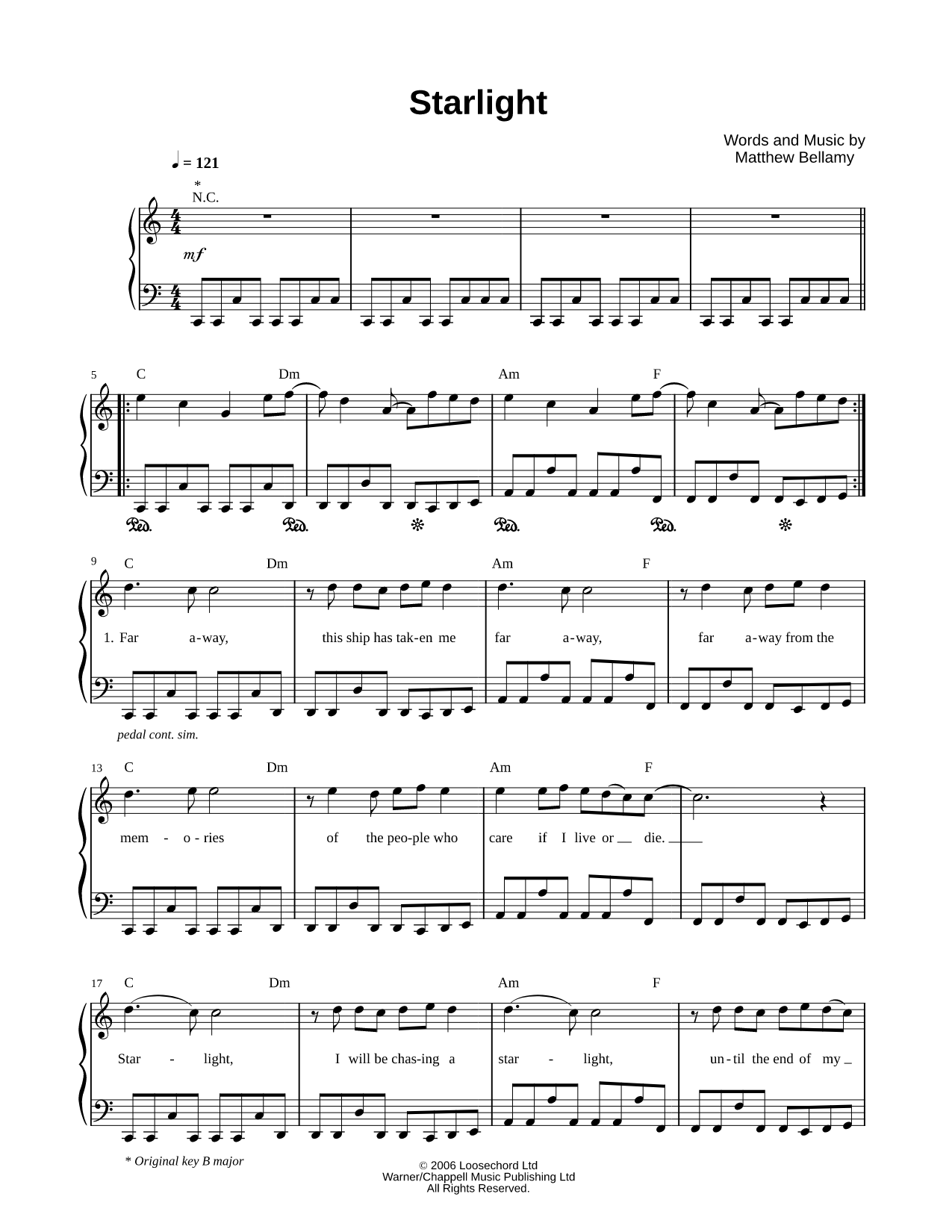 Starlight Sheet Music — Easy Piano