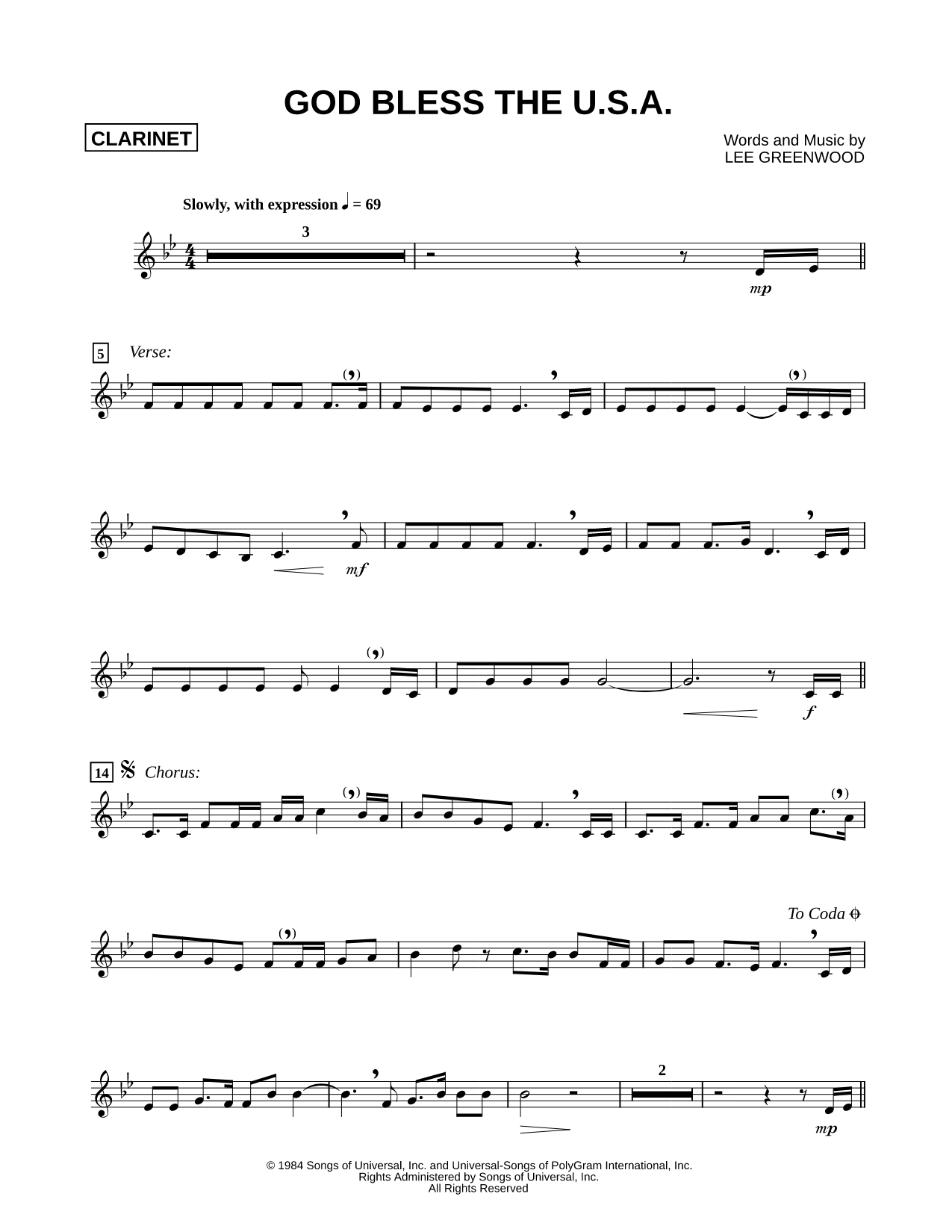 God Bless the U.S.A. - Clarinet