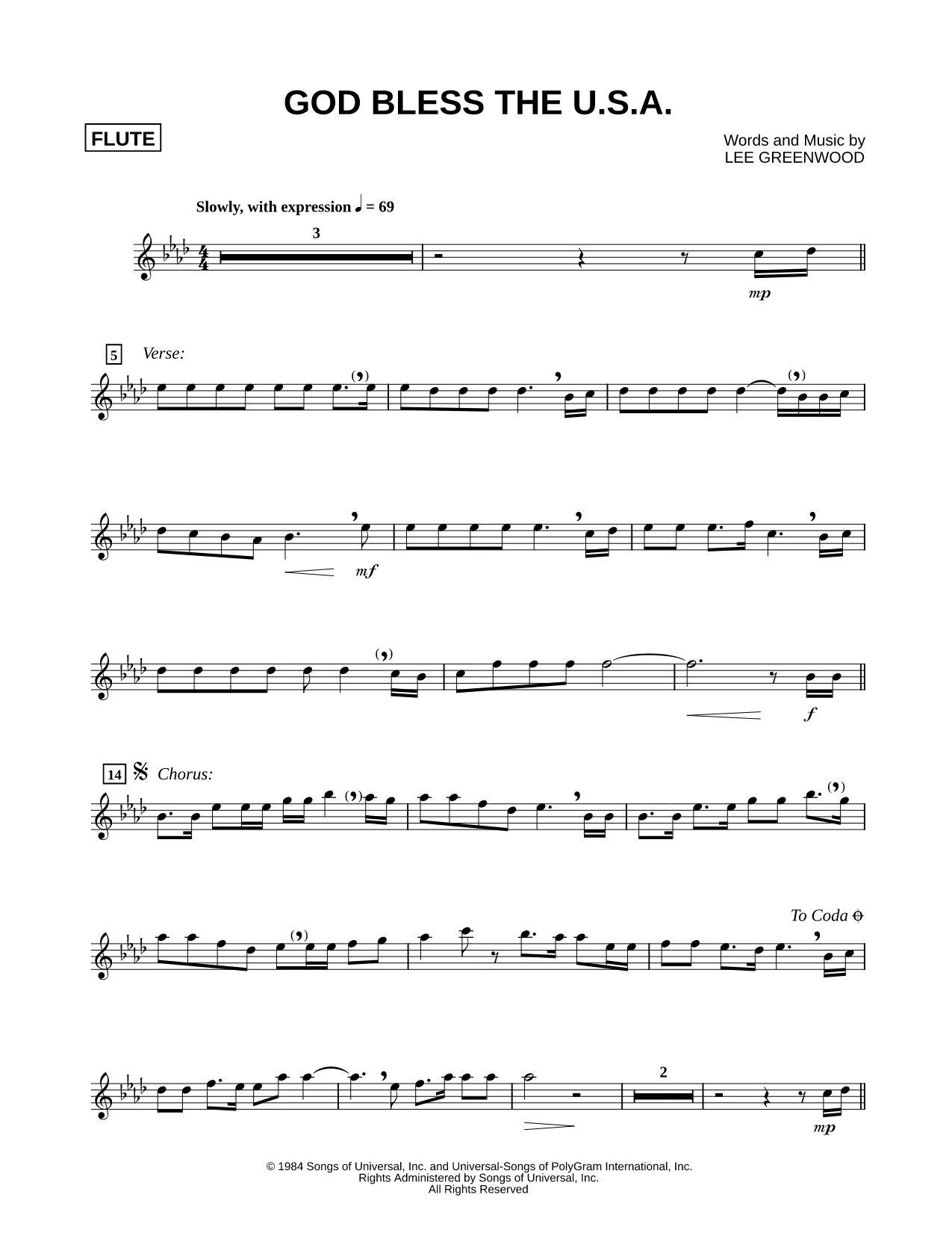 God Bless the U.S.A. - Flute