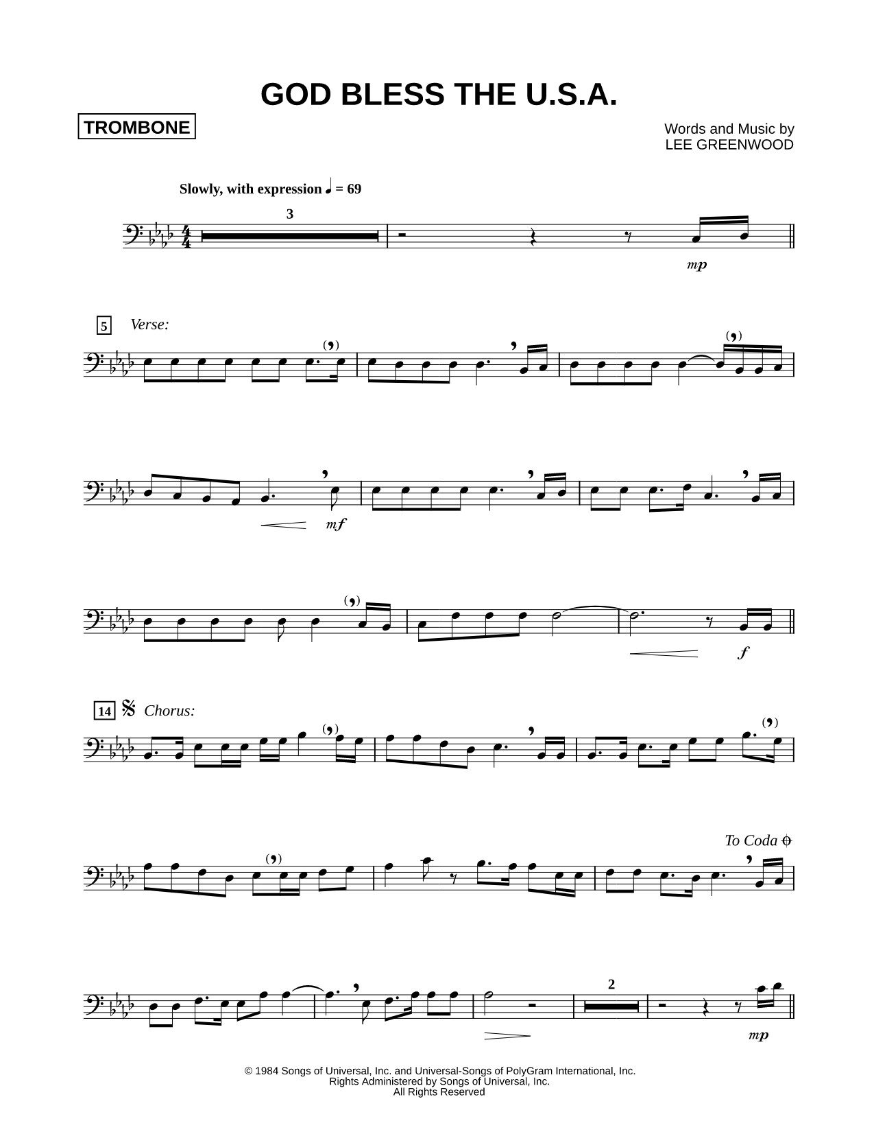 God Bless the U.S.A. - Trombone