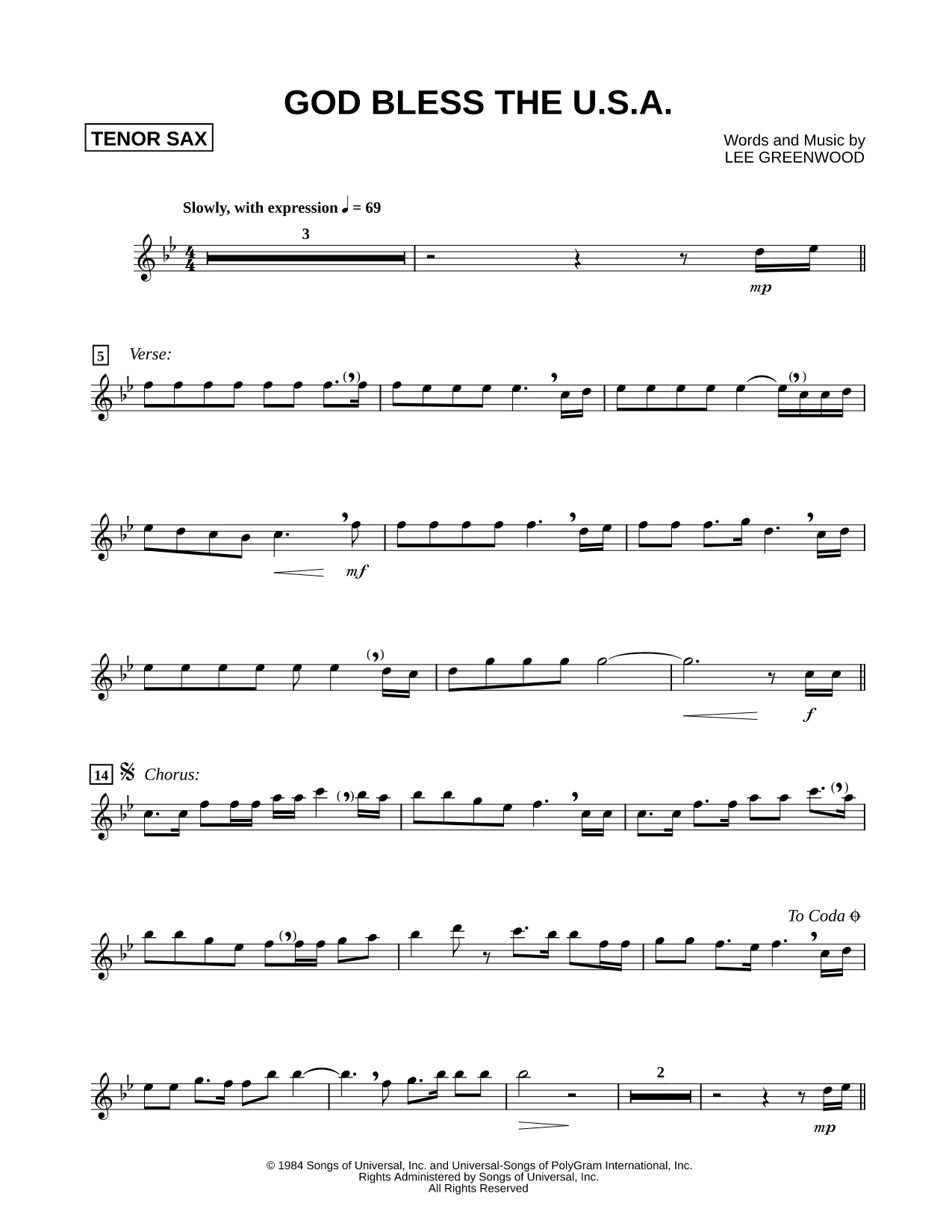 God Bless the U.S.A. - Tenor Saxophone