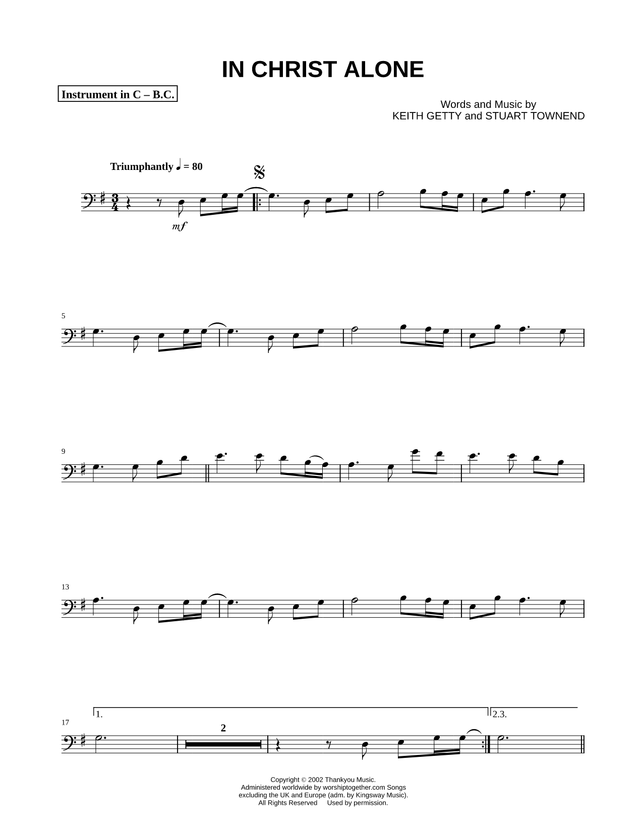 In Christ Alone - Bass Clef Instrument