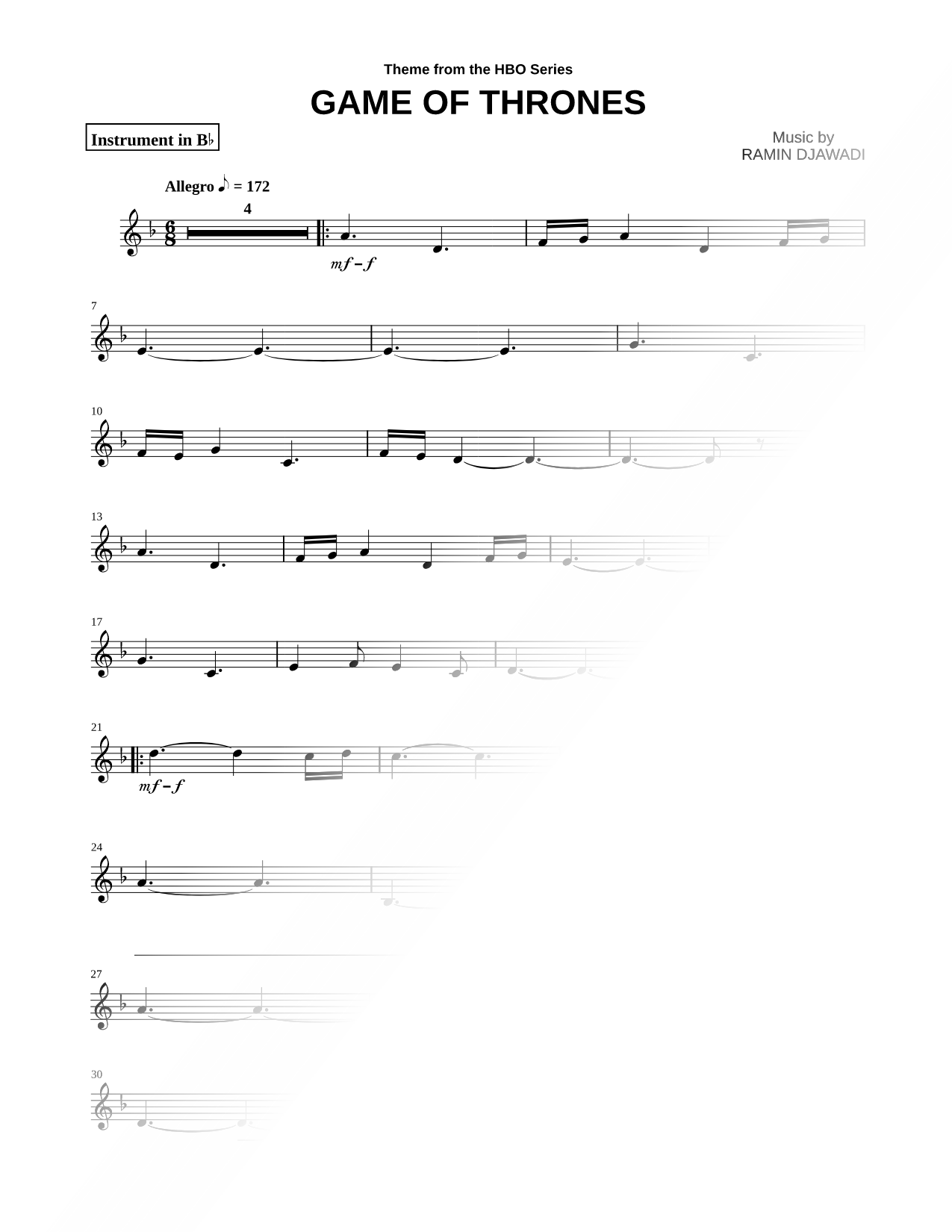 Game of Thrones - Bb Instrument