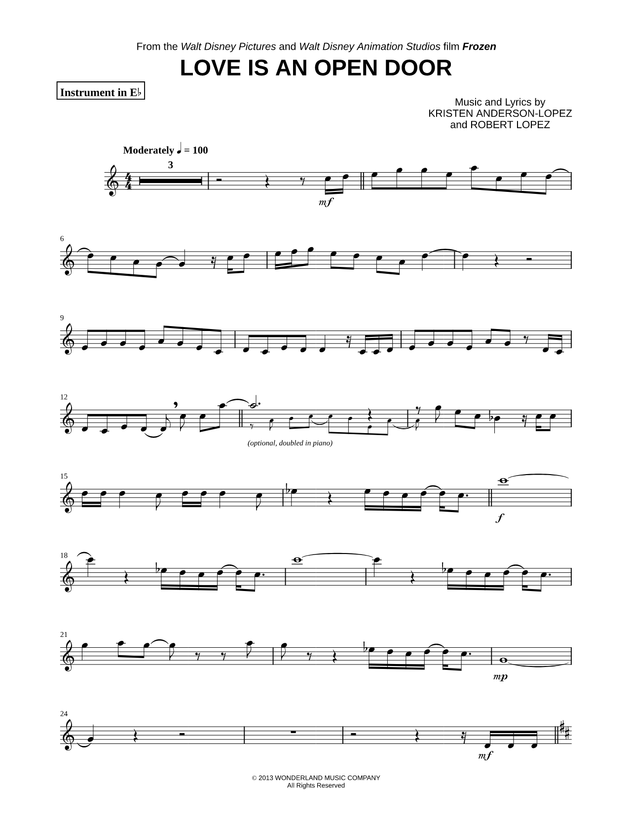 Love is an Open Door - Eb Instrument