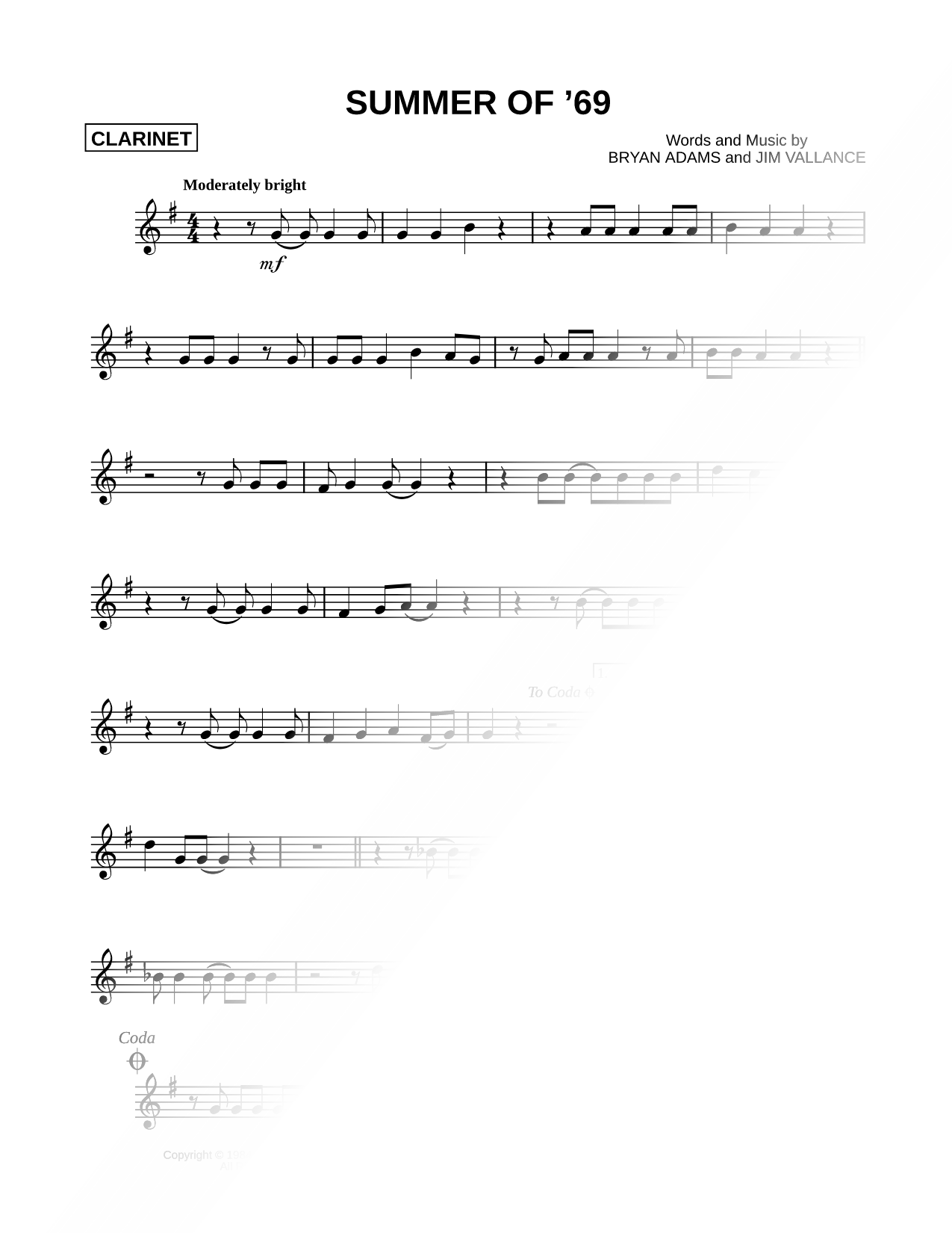 Summer of '69 - Clarinet