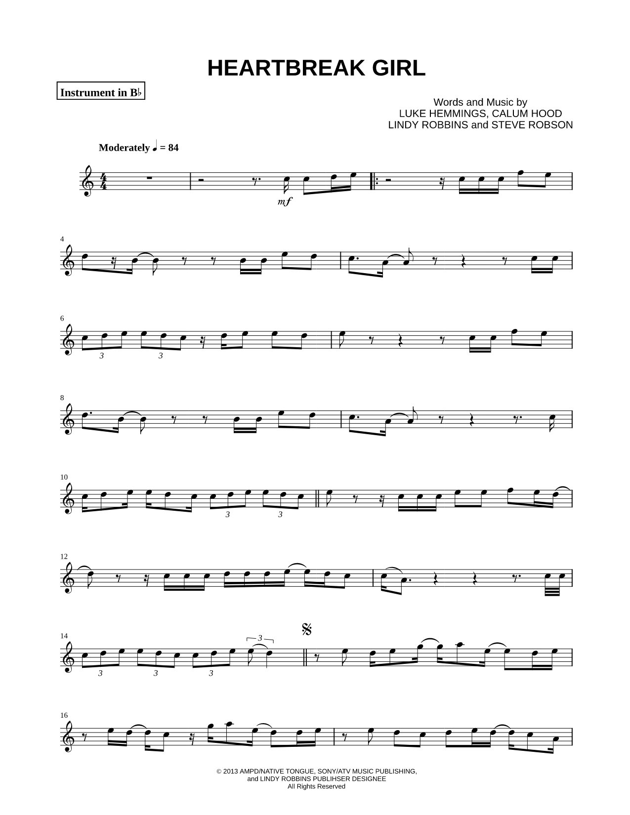 Heartbreak Girl - Bb Instrument