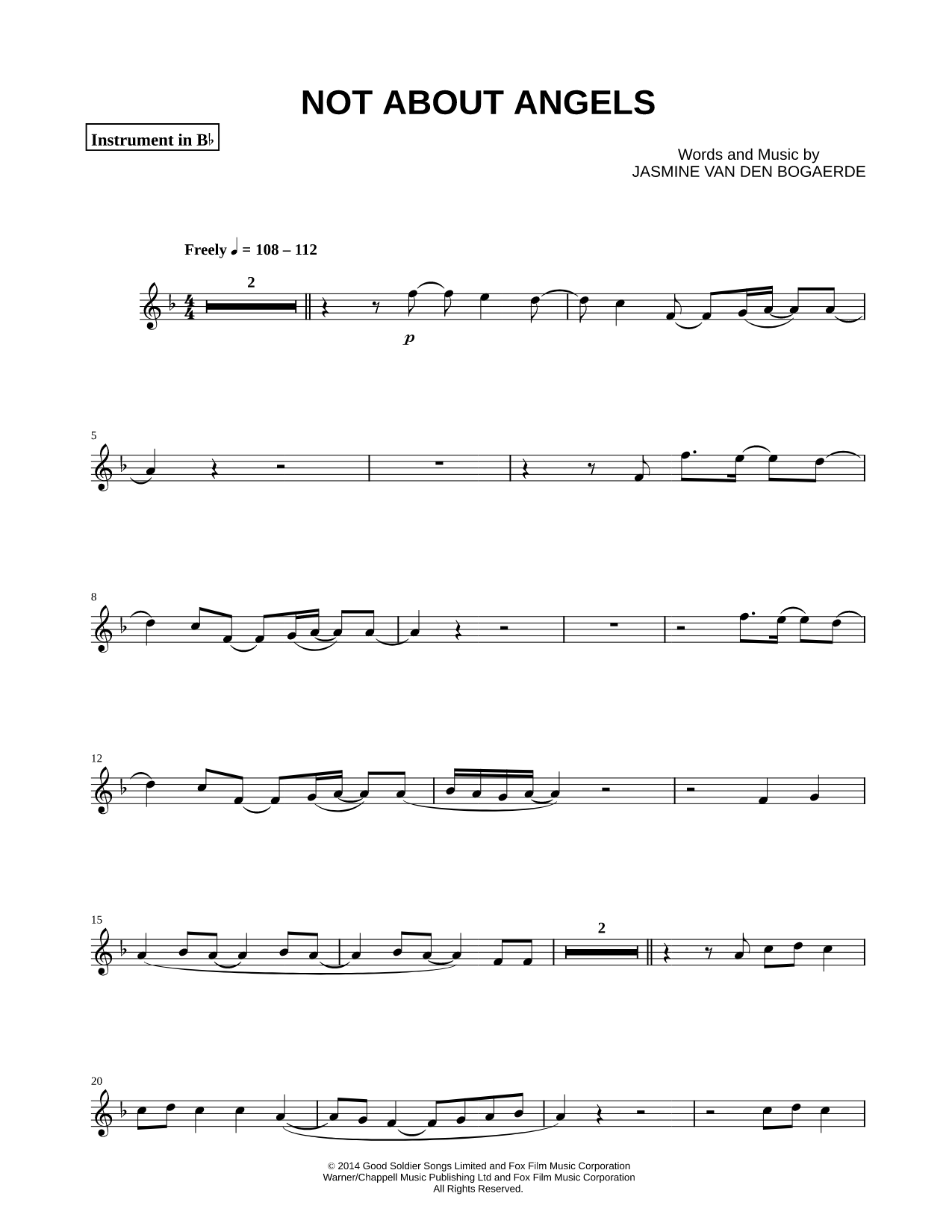 Not About Angels - Bb Instrument