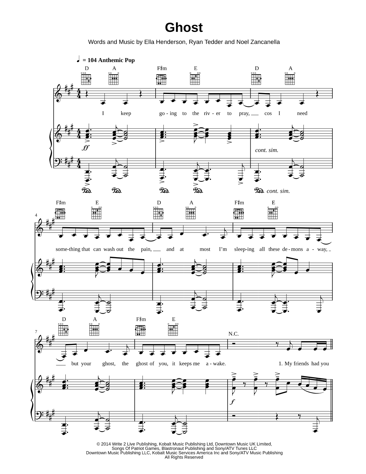 Ghost Sheet Music — Piano/Vocal/Guitar, Singer Pro