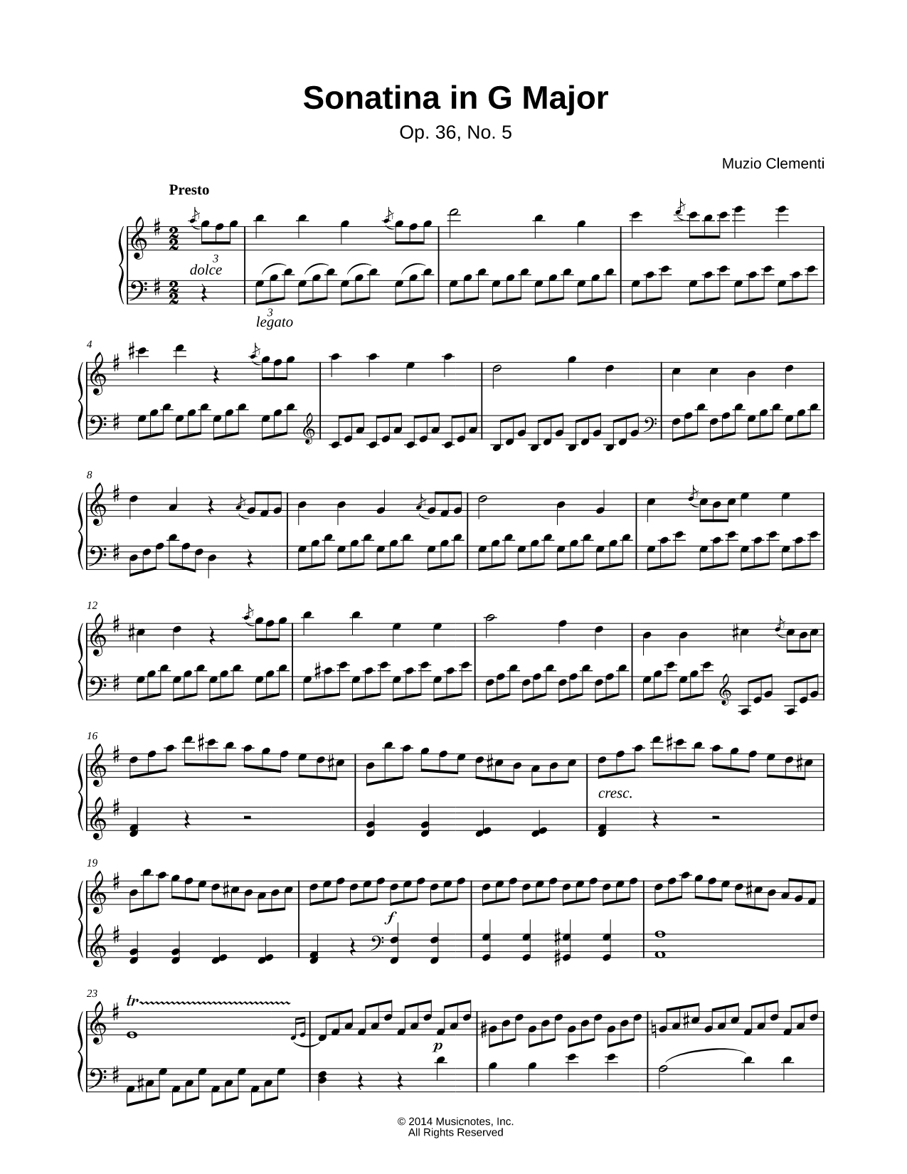 Sonatina In G Major, Op. 36, No. 5