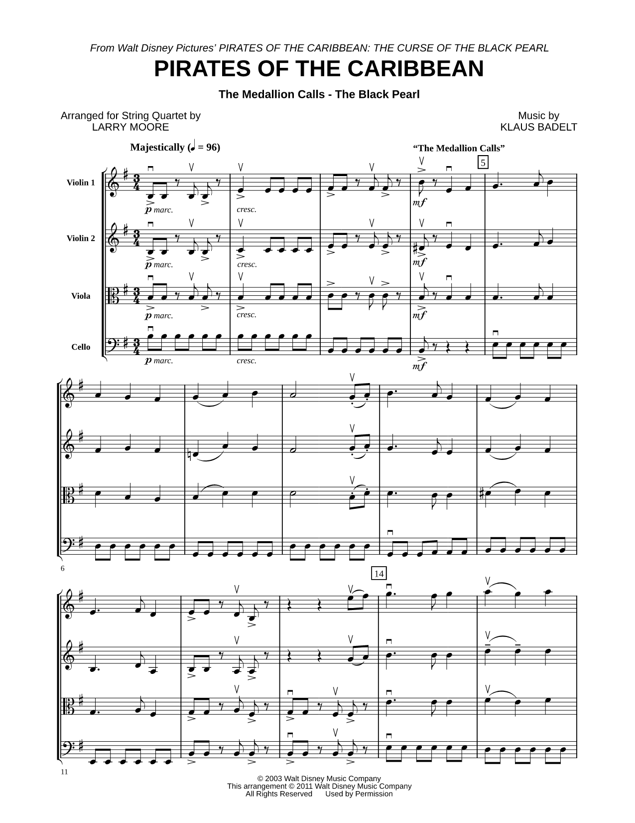 The Medallion Calls - The Black Pearl - Score (String Quartet)