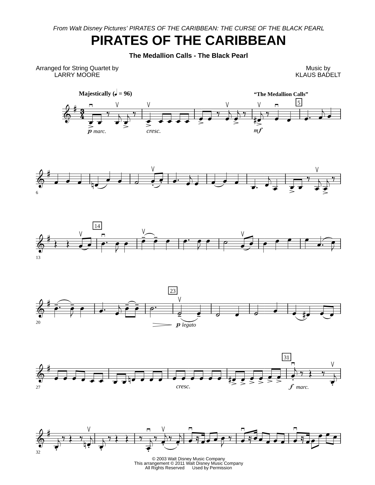 The Medallion Calls - The Black Pearl - Violin 2 (String Quartet)