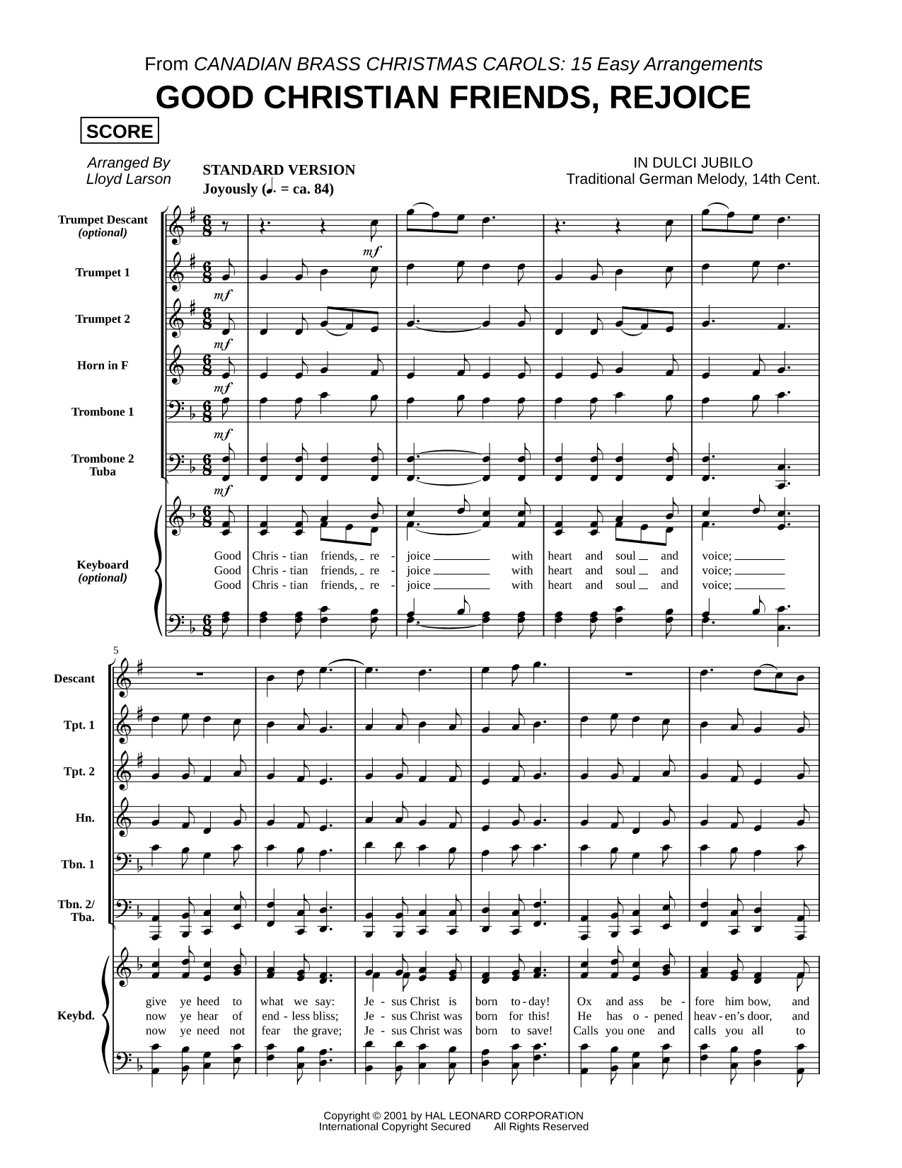 Good Christian Friends, Rejoice - Brass Quintet Score