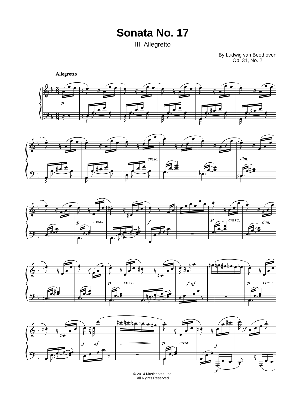 Sonata No. 17 in D Minor, Op. 31, No. 2: III. Allegretto