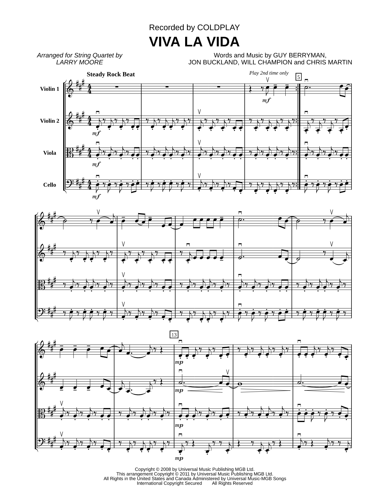 Viva la Vida - String Quartet Score
