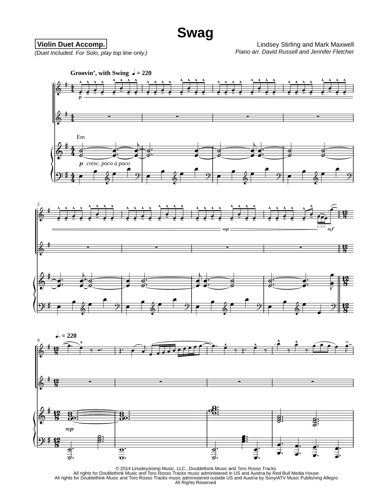 Swag - Violin Duet & Piano