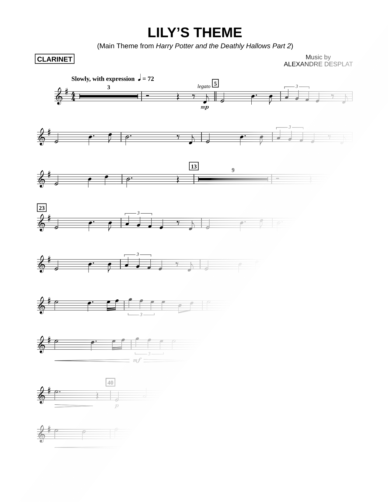 Lily's Theme - Clarinet
