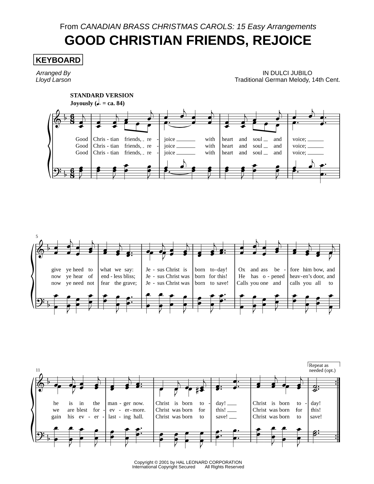 Good Christian Friends, Rejoice - Keyboard (Brass Quintet)