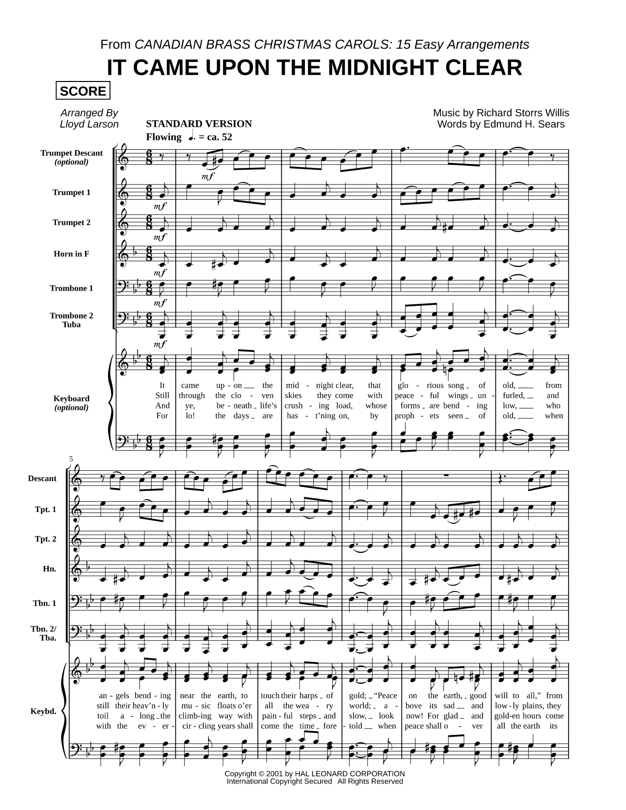 It Came Upon the Midnight Clear - Score (Brass Quintet)