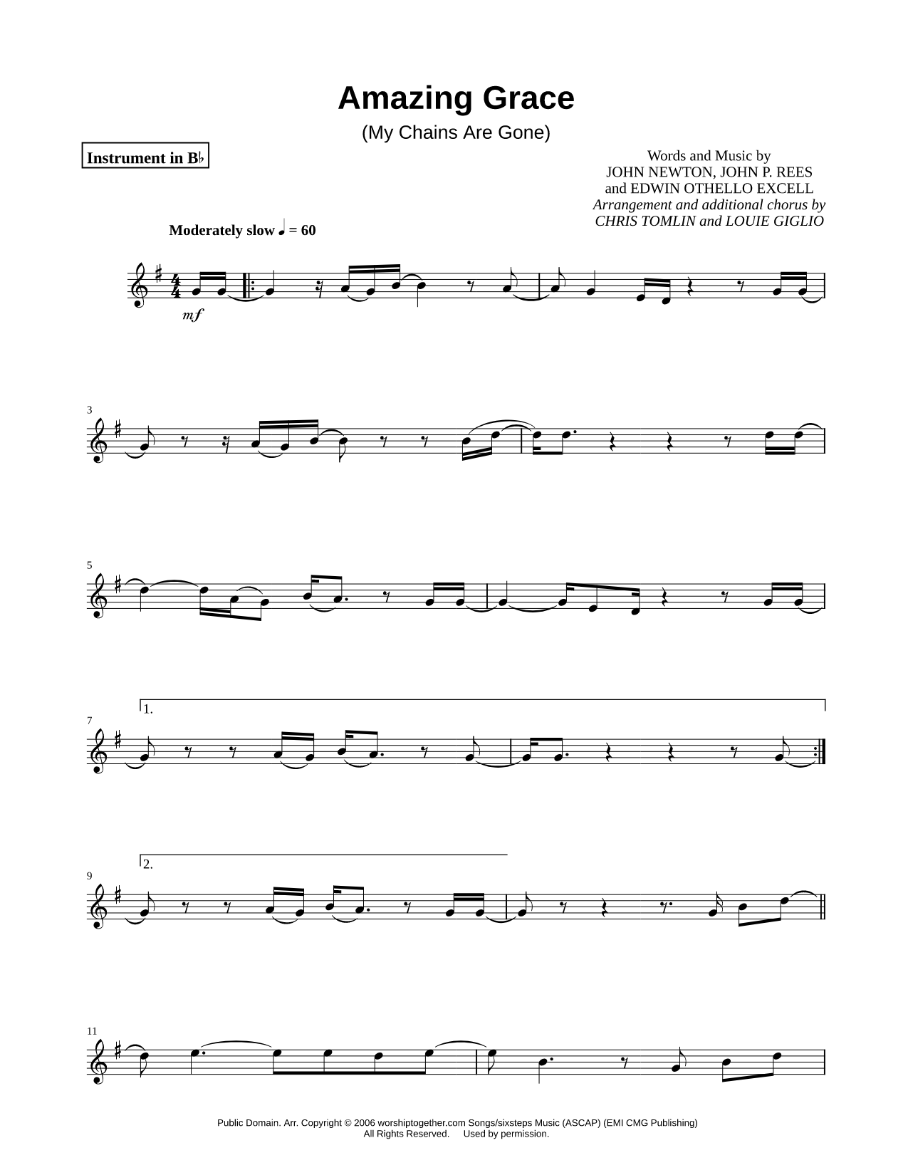 Amazing Grace (My Chains Are Gone) - Bb Instrument