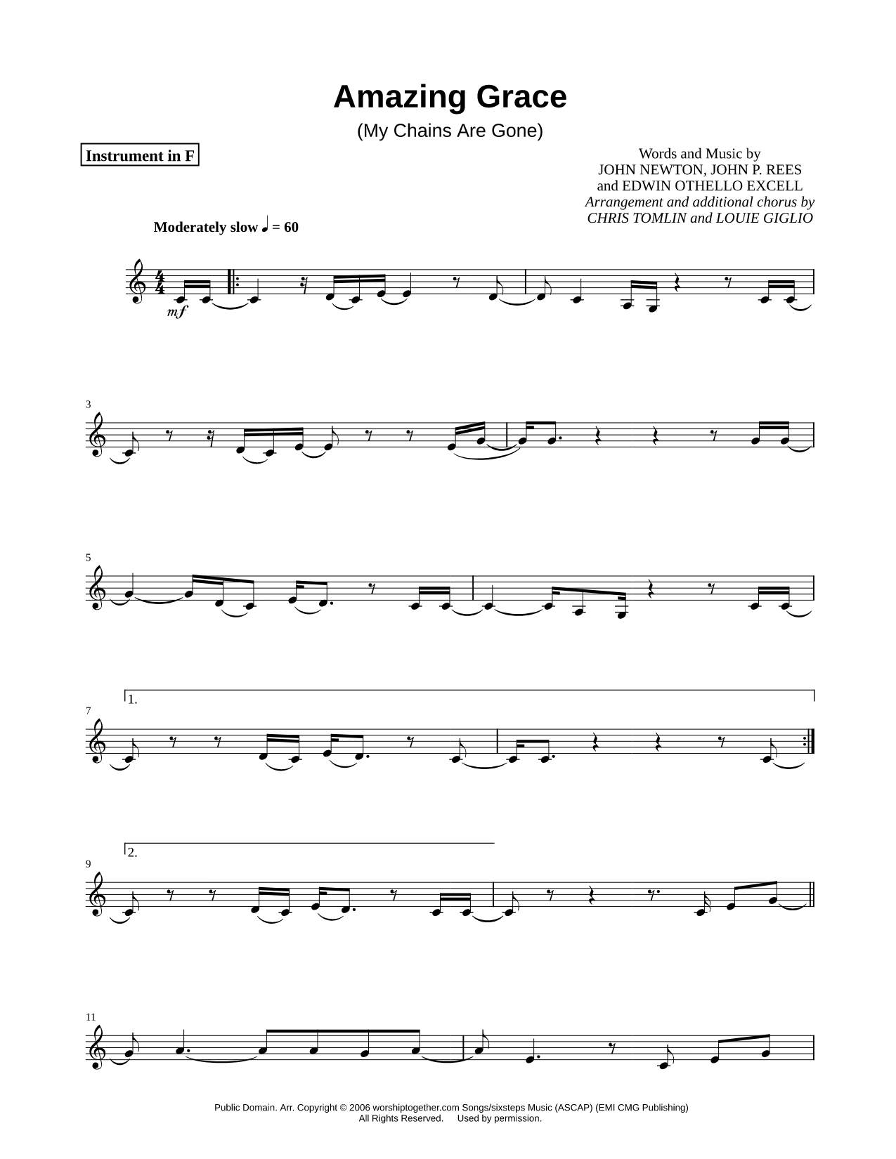 Amazing Grace (My Chains Are Gone) - F Instrument