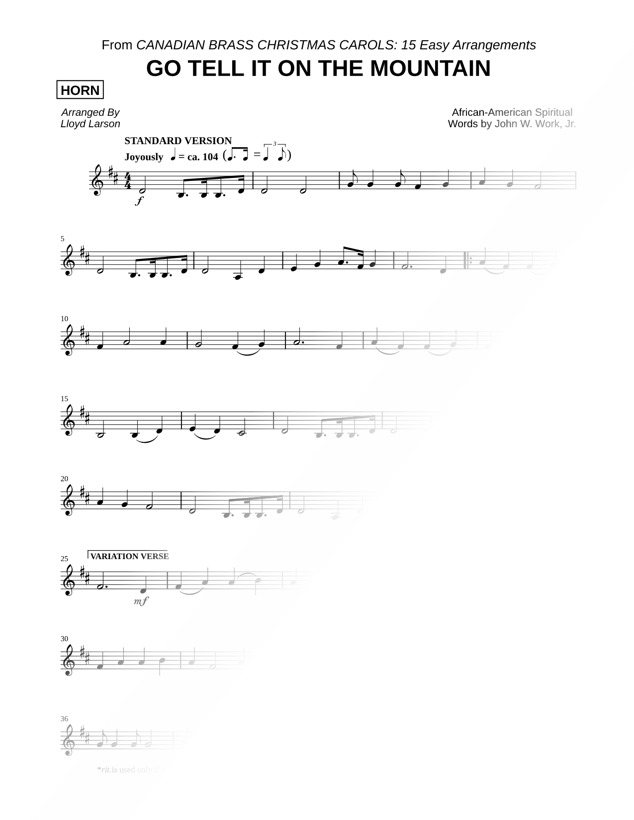 Go Tell It on the Mountain - French Horn (Brass Quintet)
