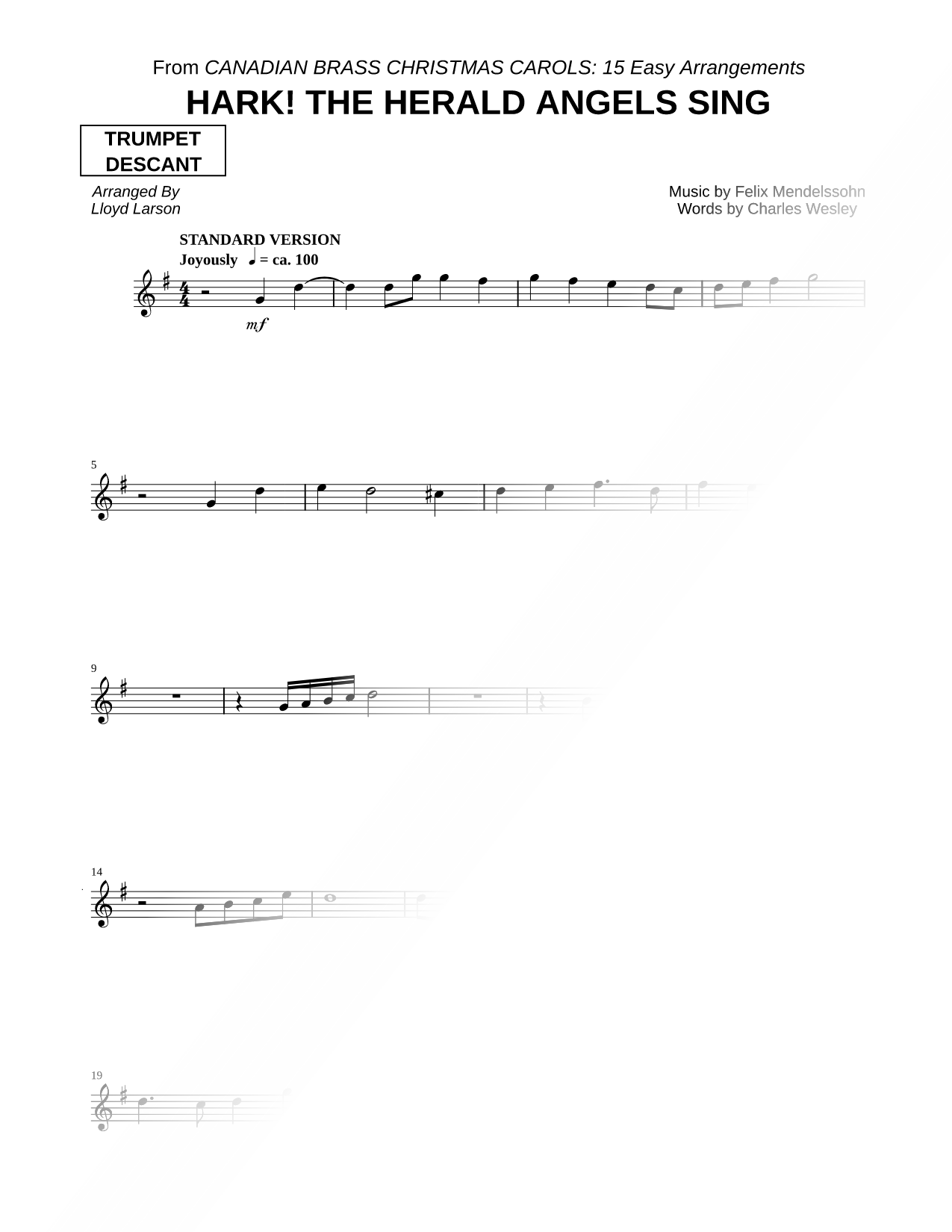 Hark! The Herald Angels Sing - Trumpet Descant (Brass Quintet)