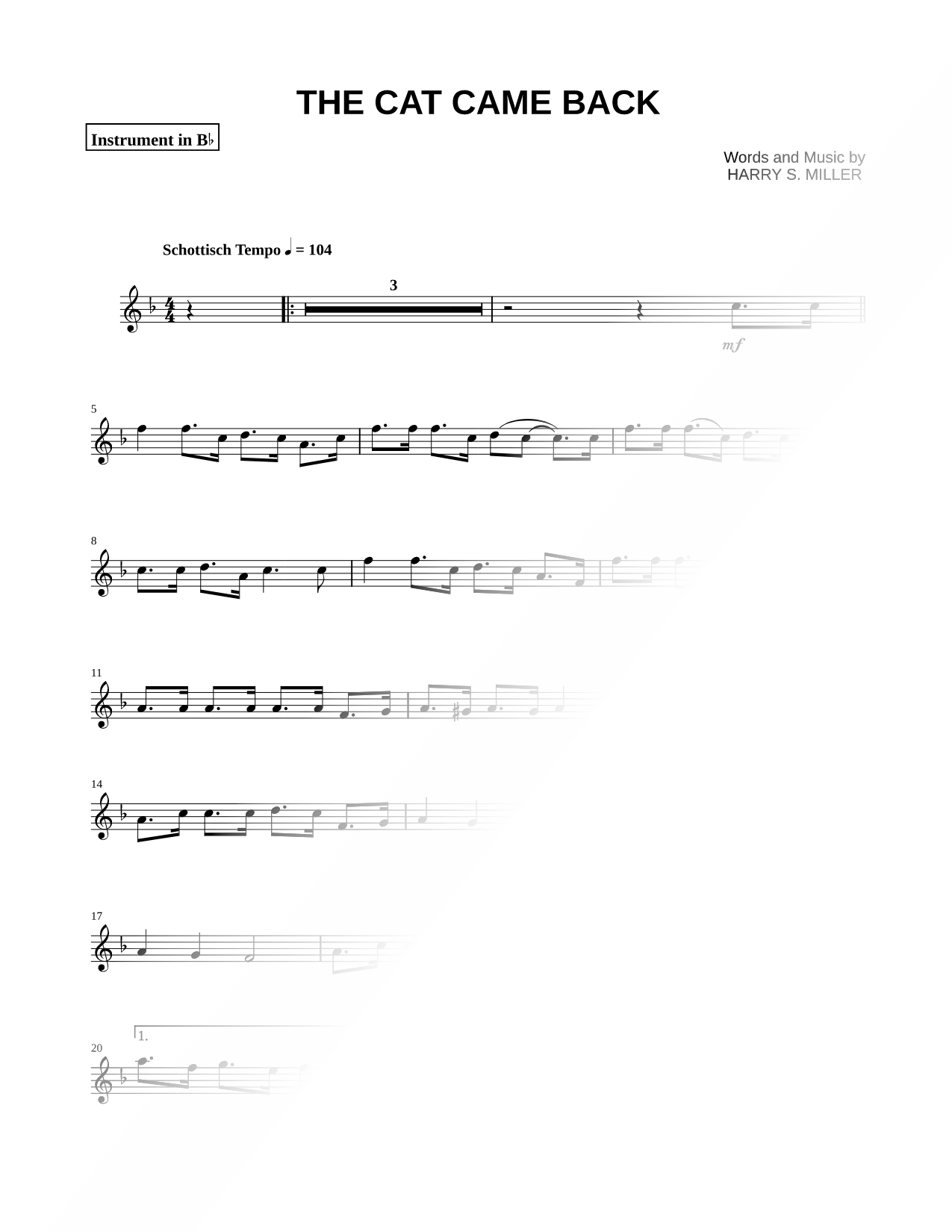 The Cat Came Back - Bb Instrument