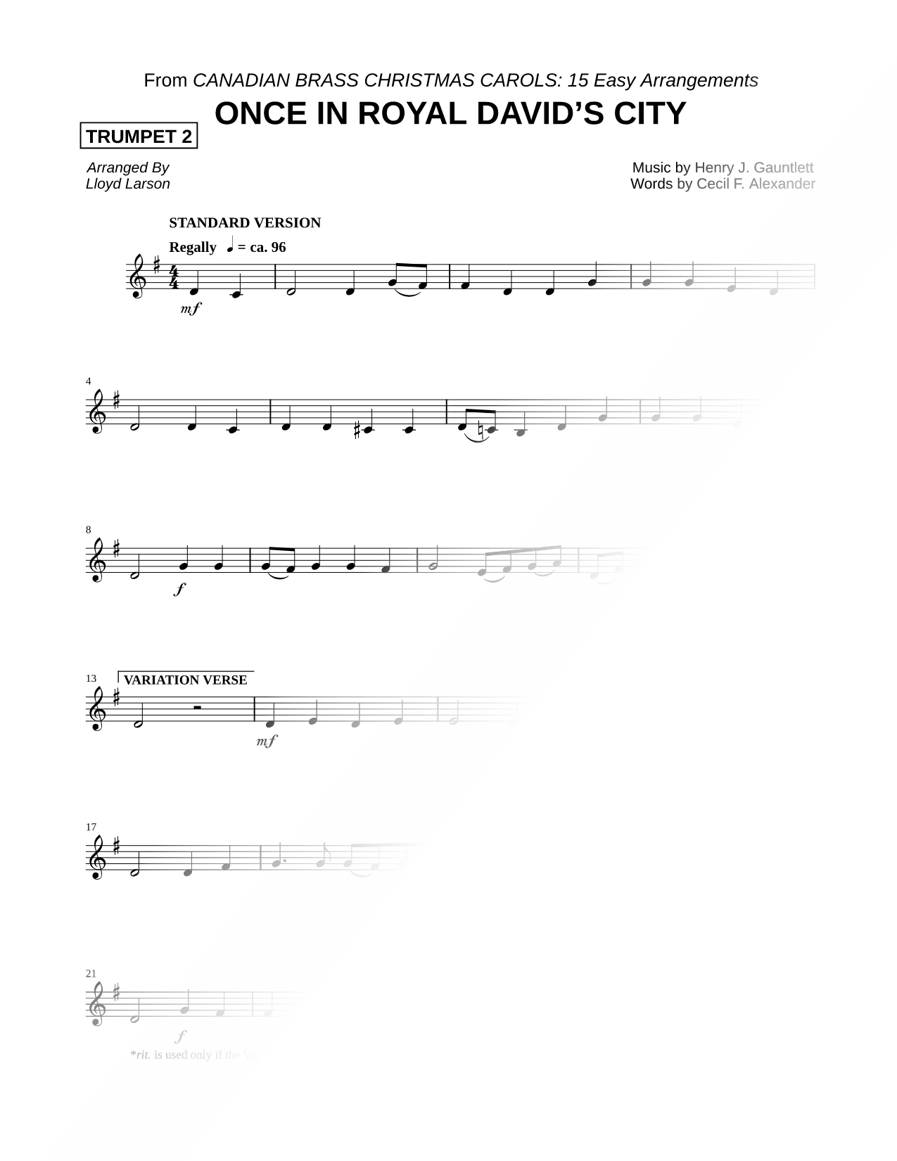 Once in Royal David's City - Trumpet 2 (Brass Quintet)