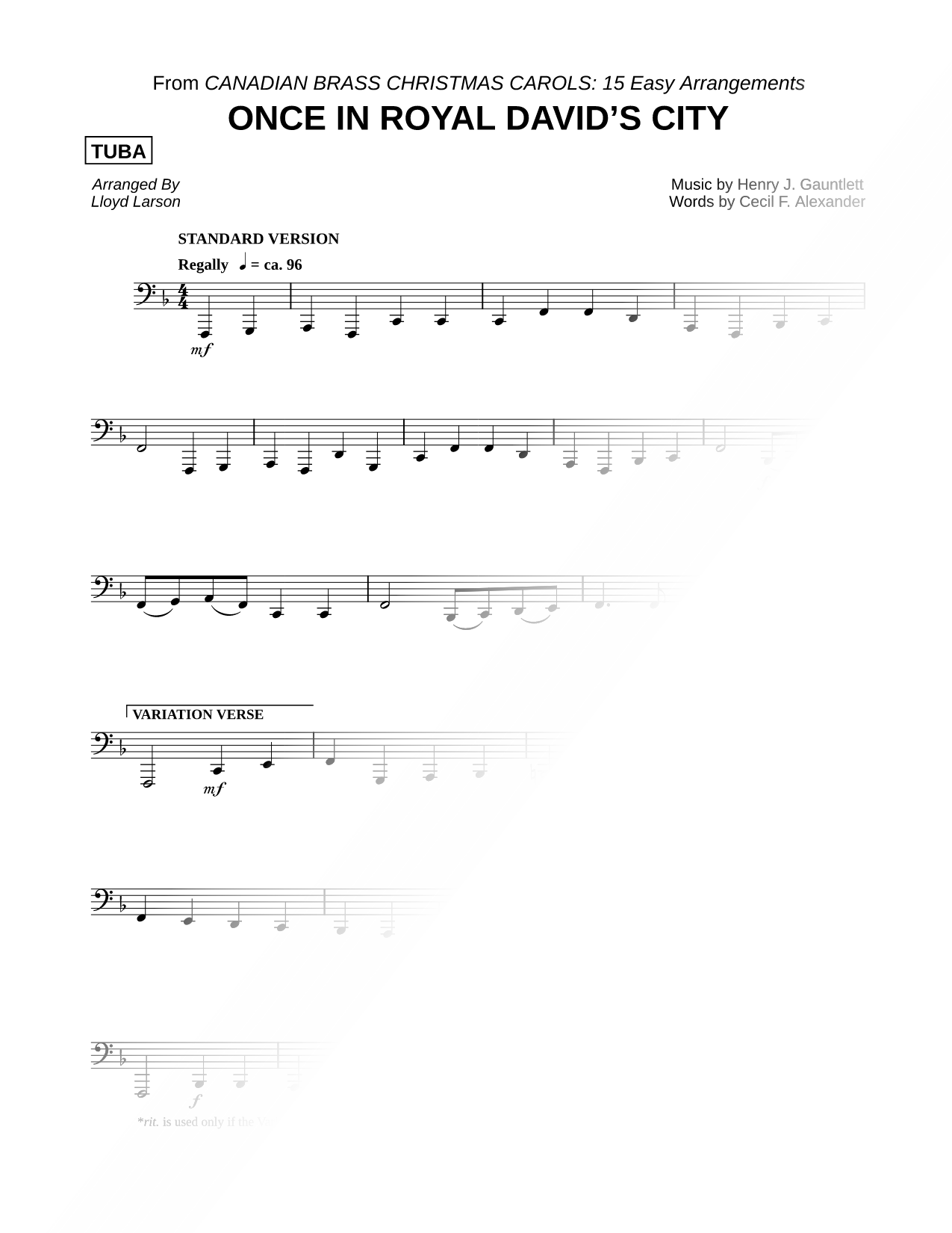 Once in Royal David's City - Tuba (Brass Quintet)