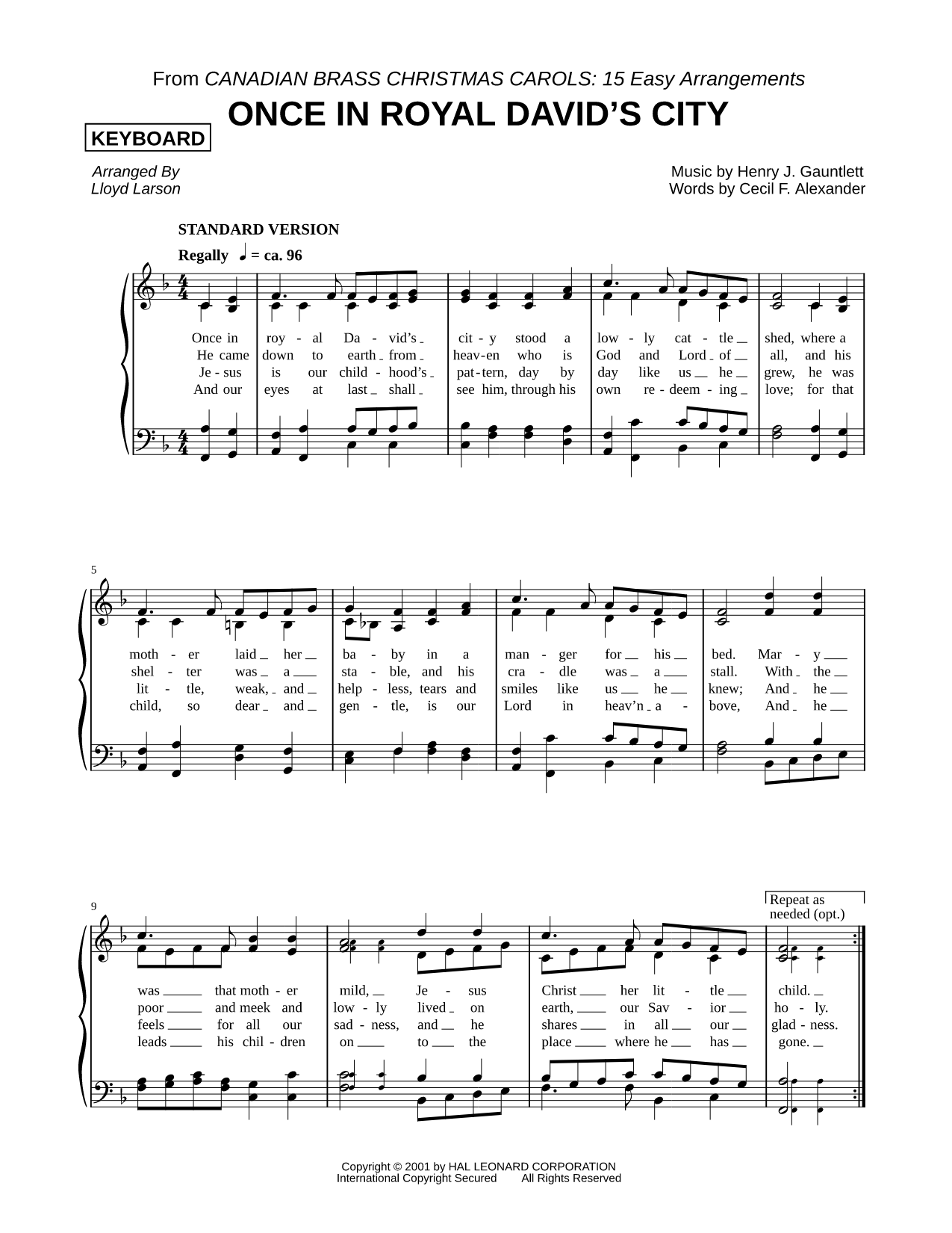Once in Royal David's City - Keyboard (Brass Quintet)