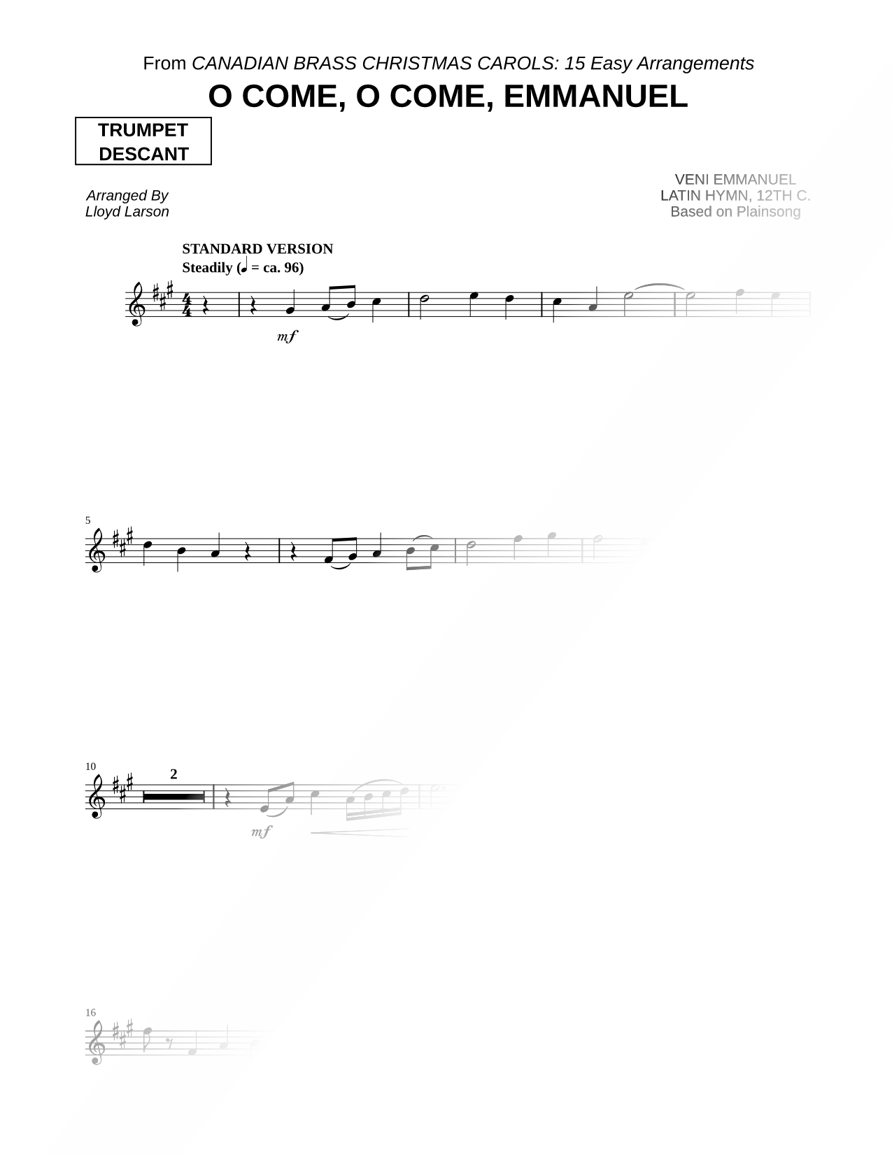 O Come, O Come, Emmanuel - Trumpet Descant (Brass Quintet)