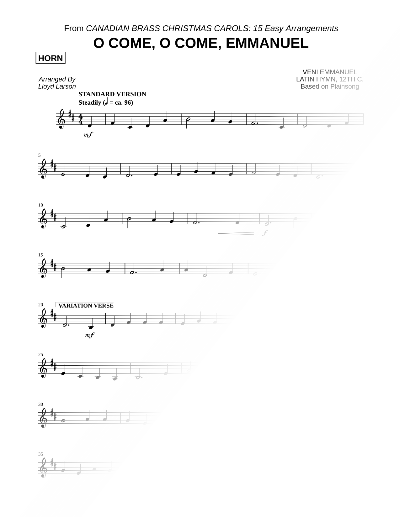 O Come, O Come, Emmanuel - French Horn (Brass Quintet)