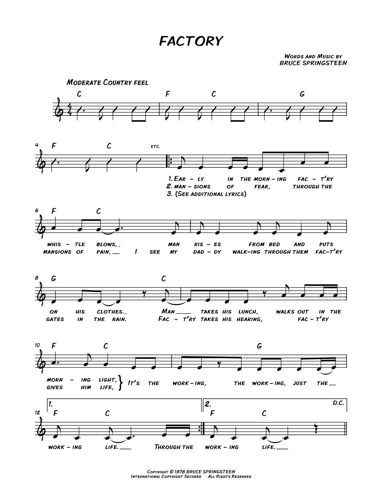 Factory Sheet Music — Leadsheet