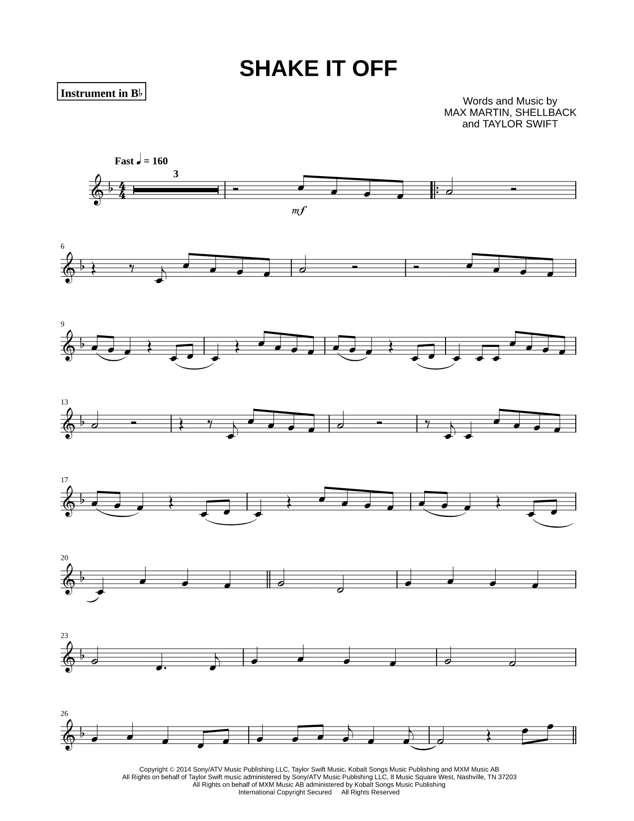 Shake It Off - Bb Instrument