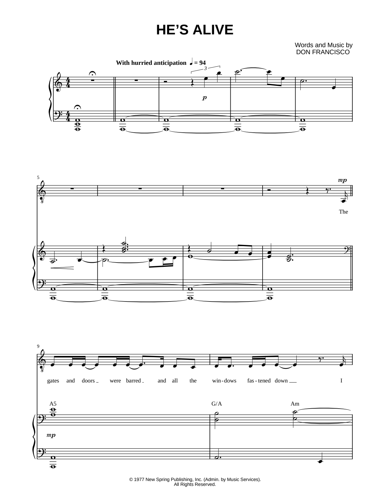 He's Alive Sheet Music — TTBB Choir + Piano