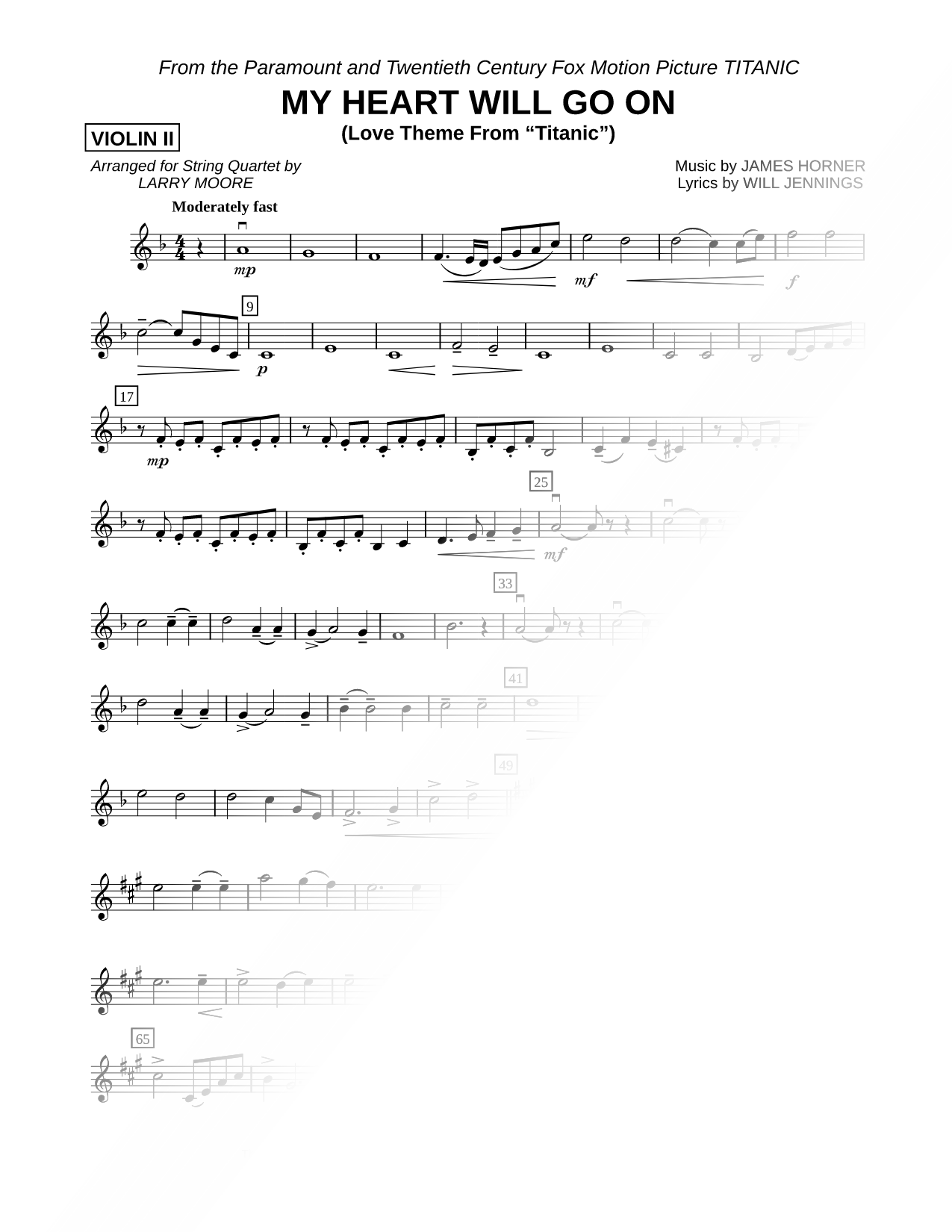 My Heart Will Go On - Violin 2 (String Quartet)