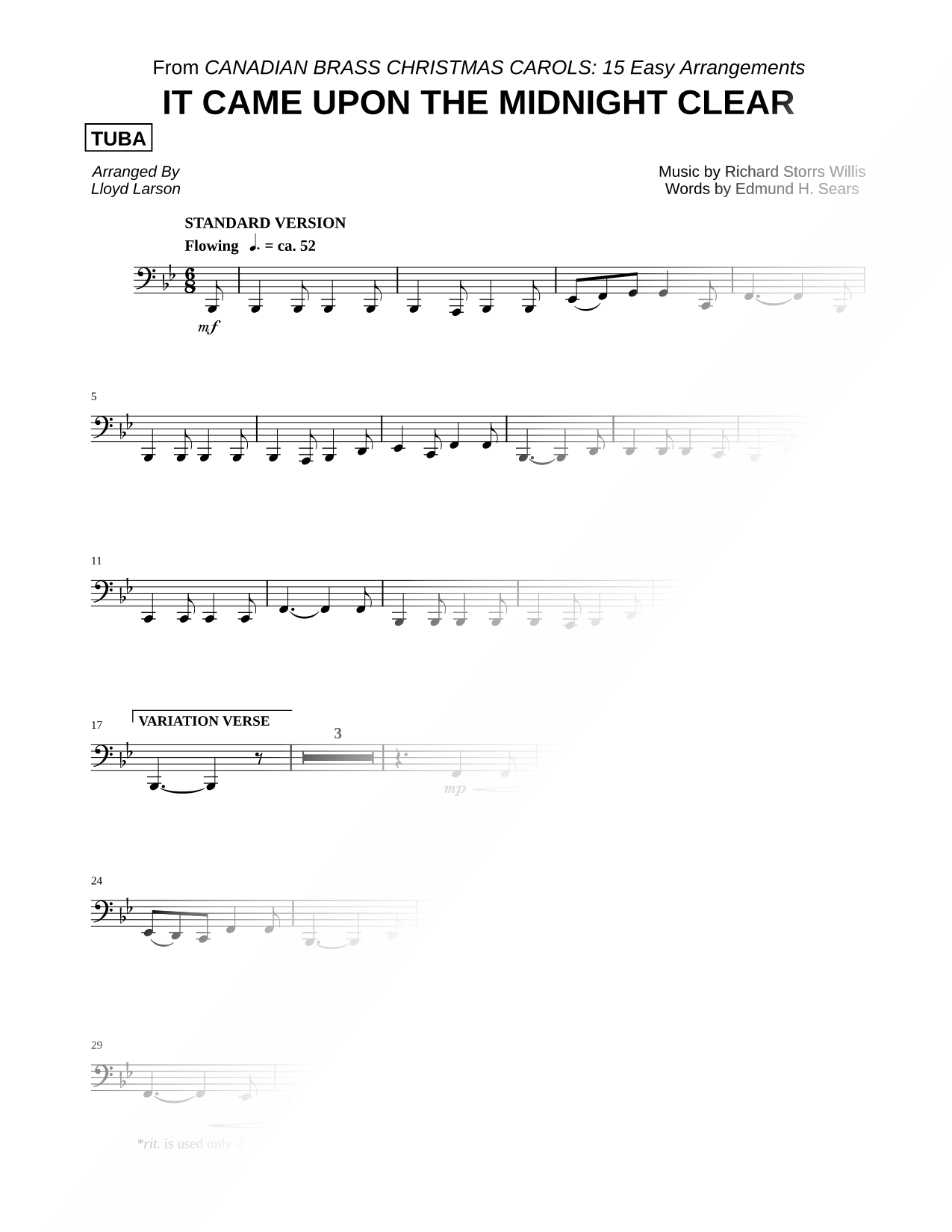 It Came Upon a Midnight Clear - Tuba (Brass Quintet)