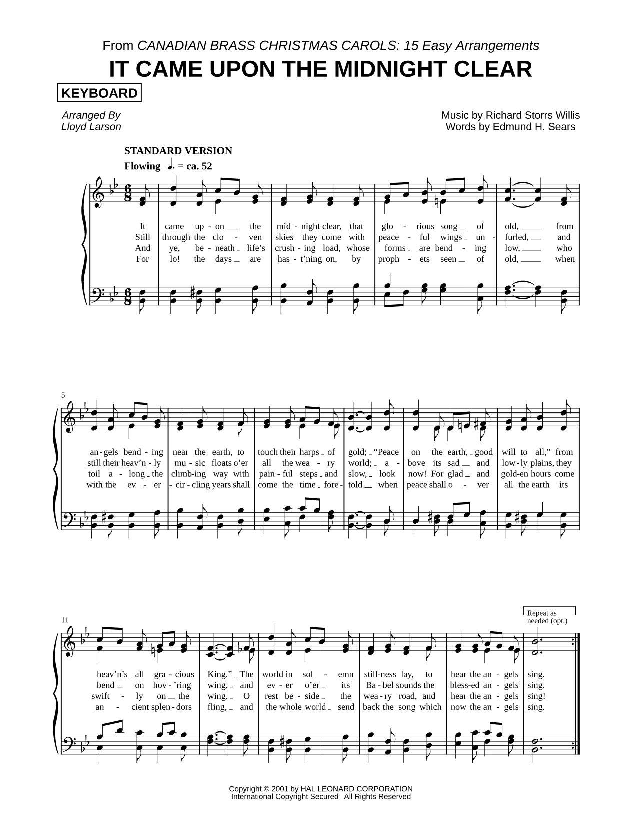 It Came Upon a Midnight Clear - Keyboard (Brass Quintet)