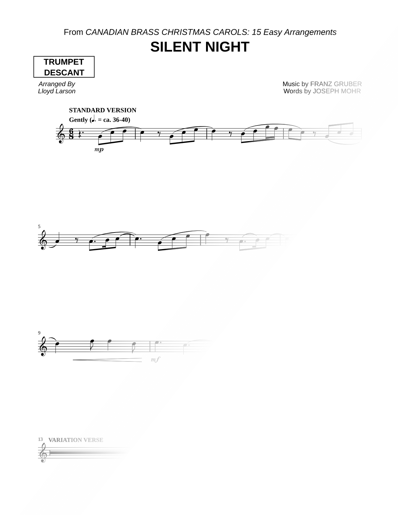 Silent Night - Trumpet Descant (Brass Quintet)