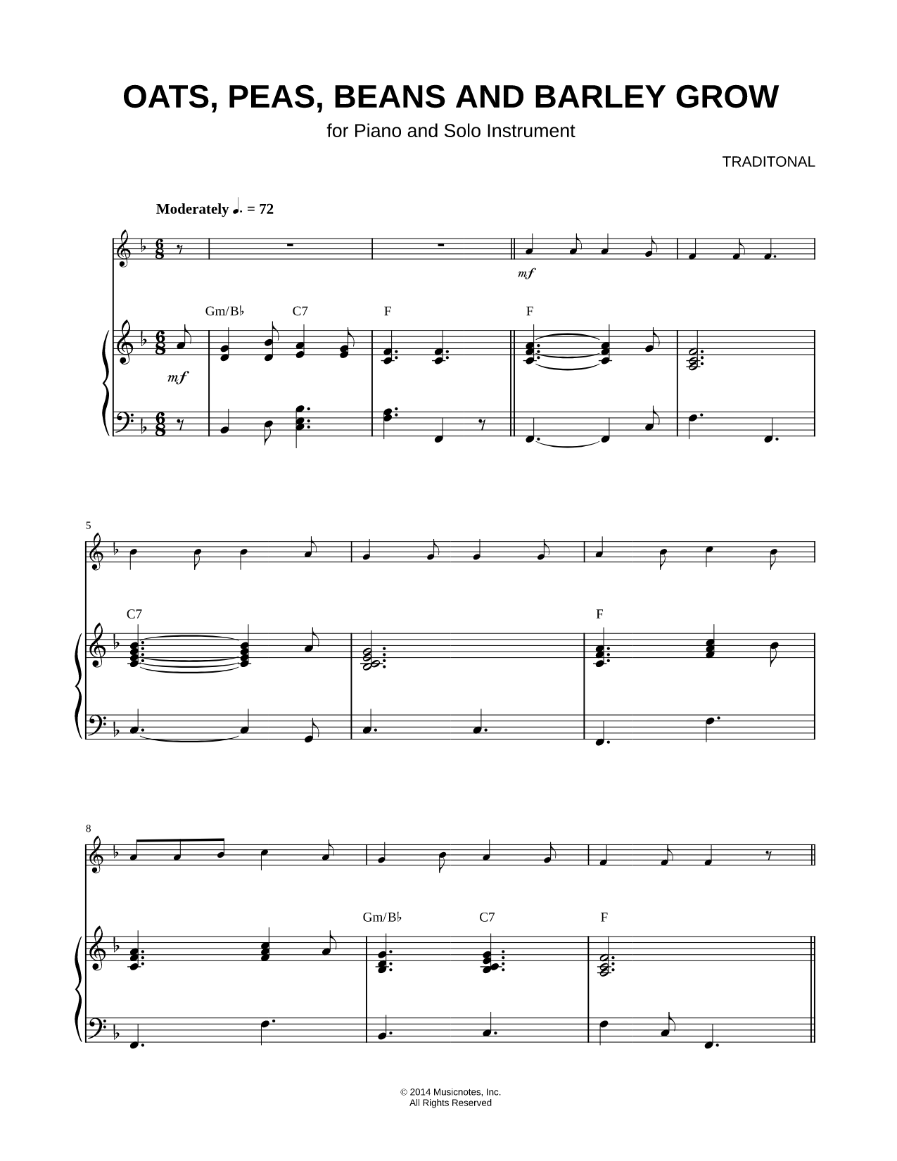 Oats, Peas, Beans and Barley Grow - Piano Accompaniment