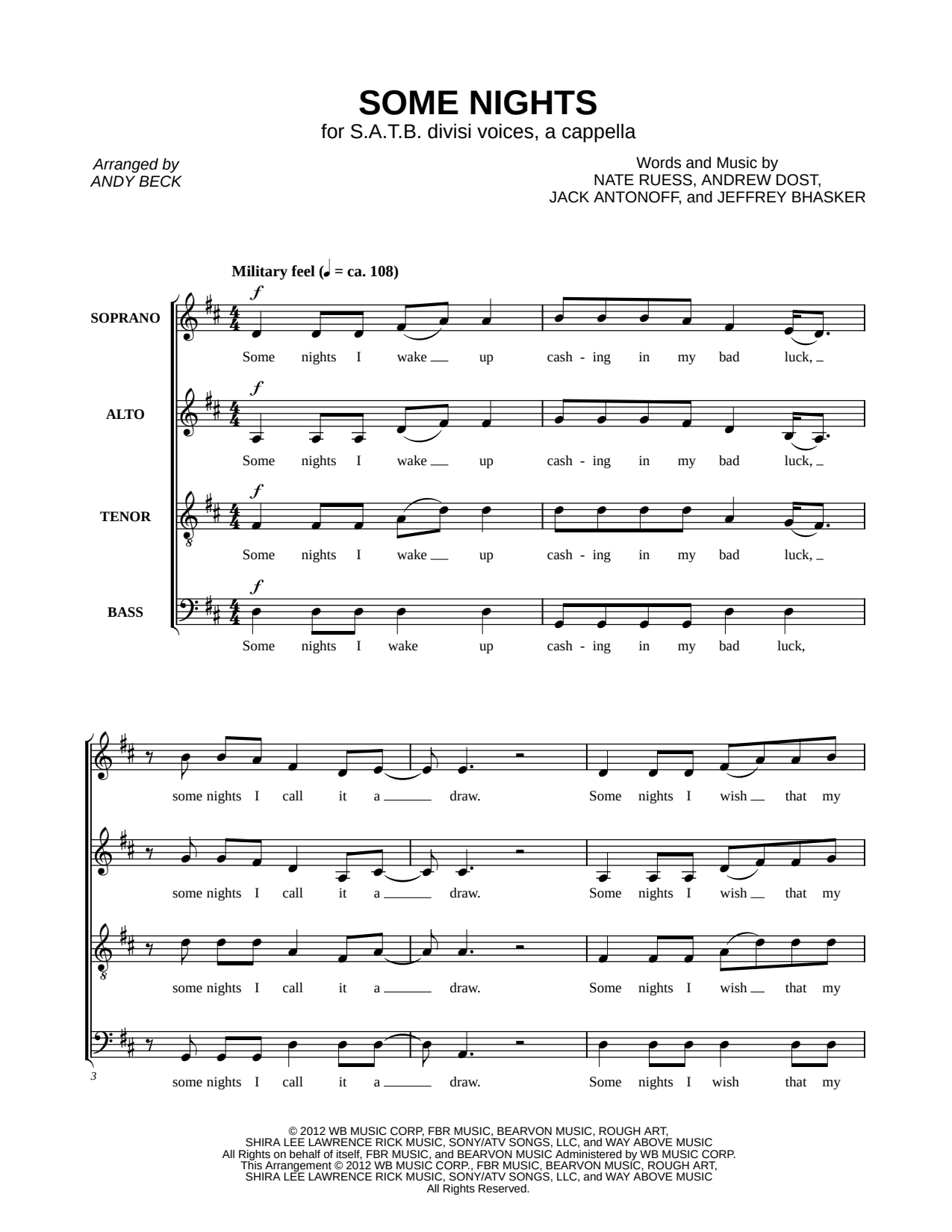 Some Nights Sheet Music — SATB Choir A Cappella